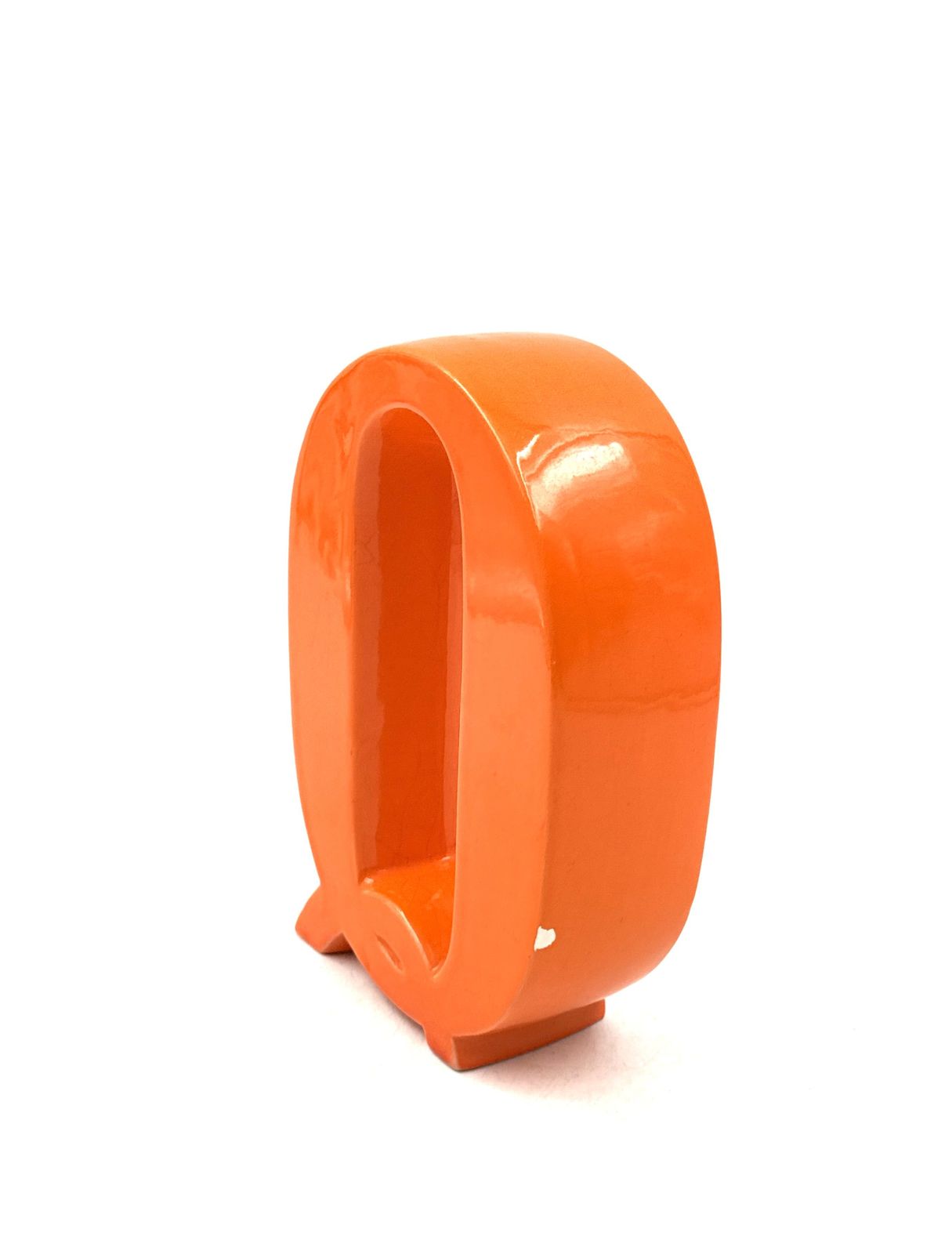 Space Age Orange Q Letter Shaped Ceramic Solifleur Vase, Marcel Radureau Ca. 1970 photo furniture