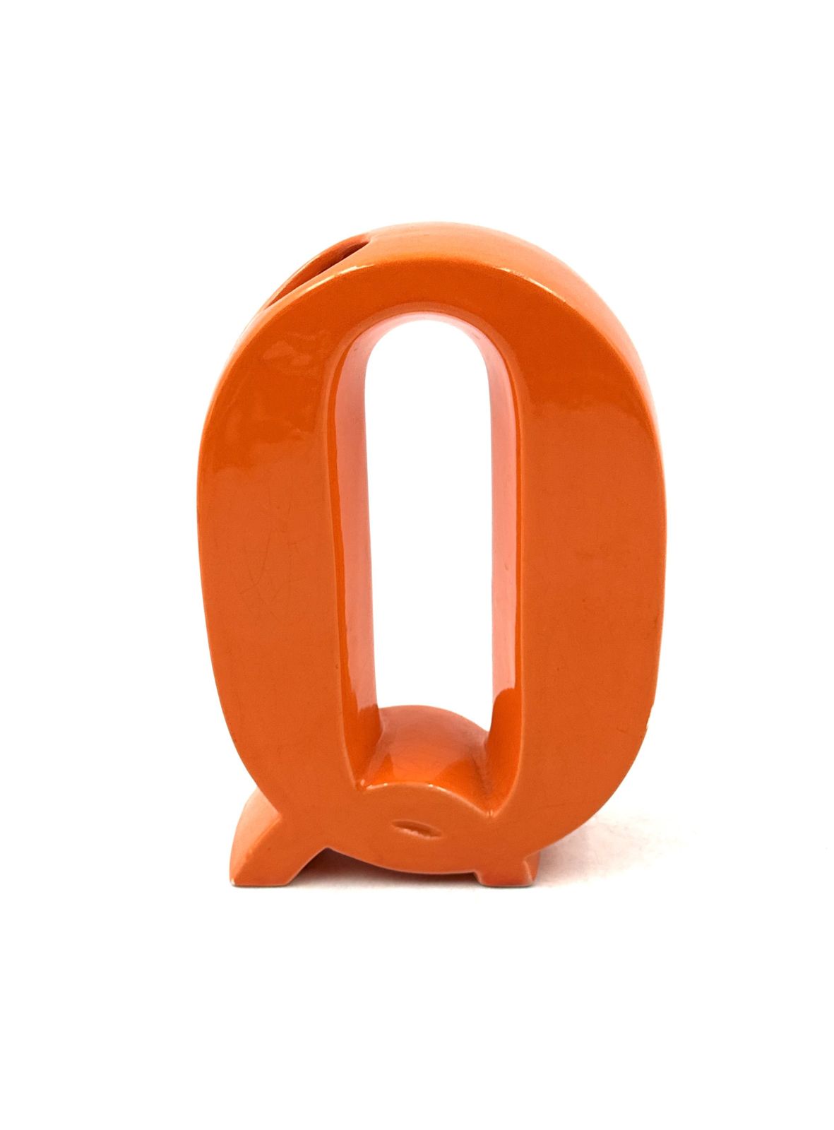 Space Age Orange Q Letter Shaped Ceramic Solifleur Vase, Marcel Radureau Ca. 1970 photo vinterior