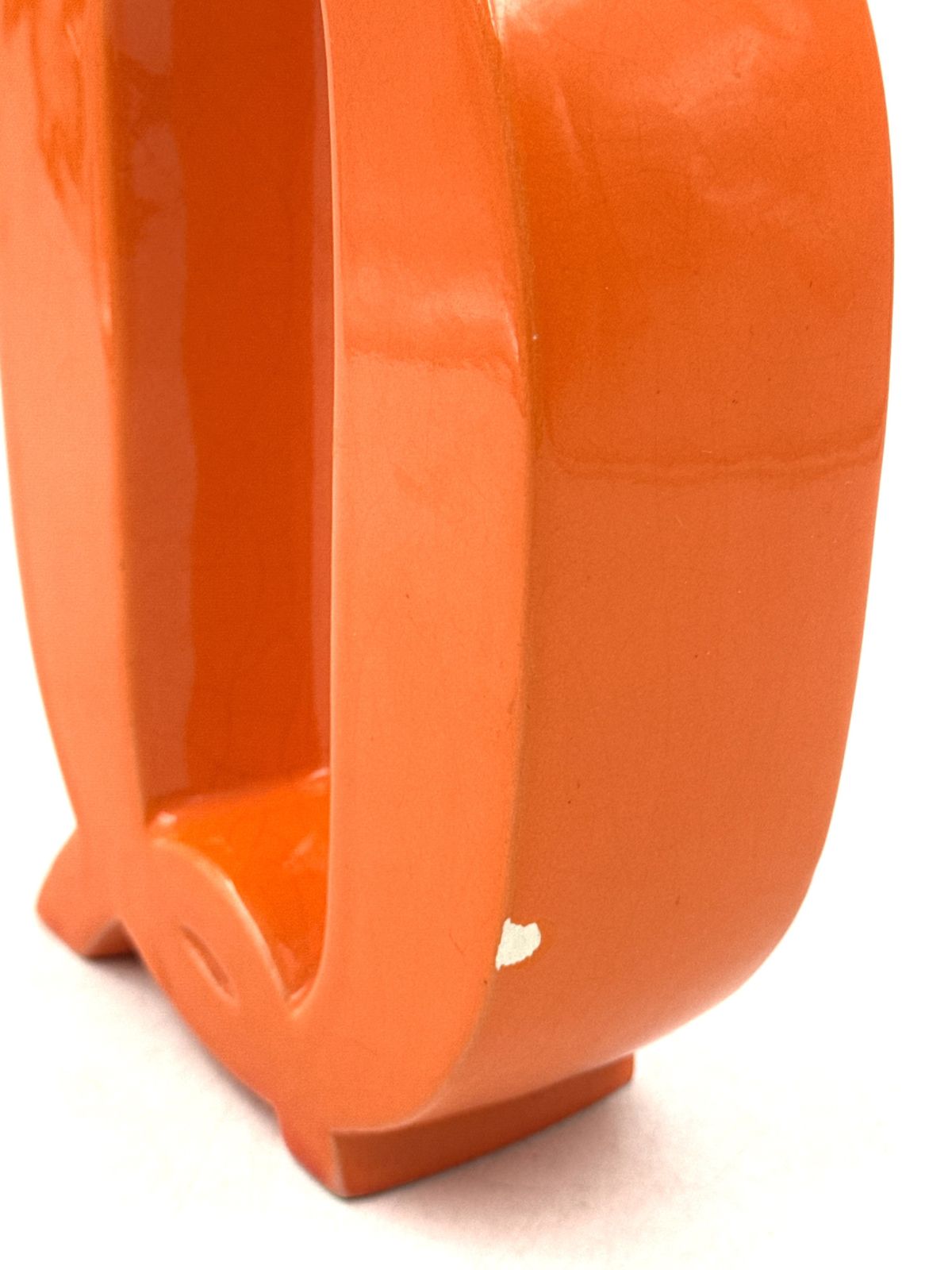 Space Age Orange Q Letter Shaped Ceramic Solifleur Vase, Marcel Radureau Ca. 1970 photo buy