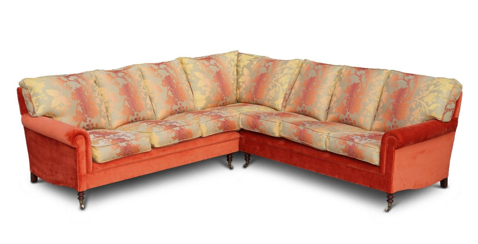 George Smith Signature Large 7 Seater Corner Sofa With Velour Floral Upholstery
