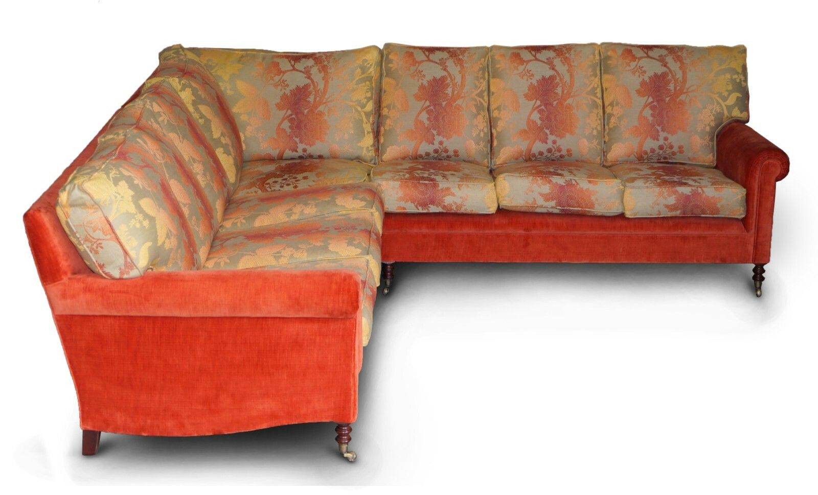 George Smith Signature Large 7 Seater Corner Sofa With Velour Floral Upholstery photo furniture