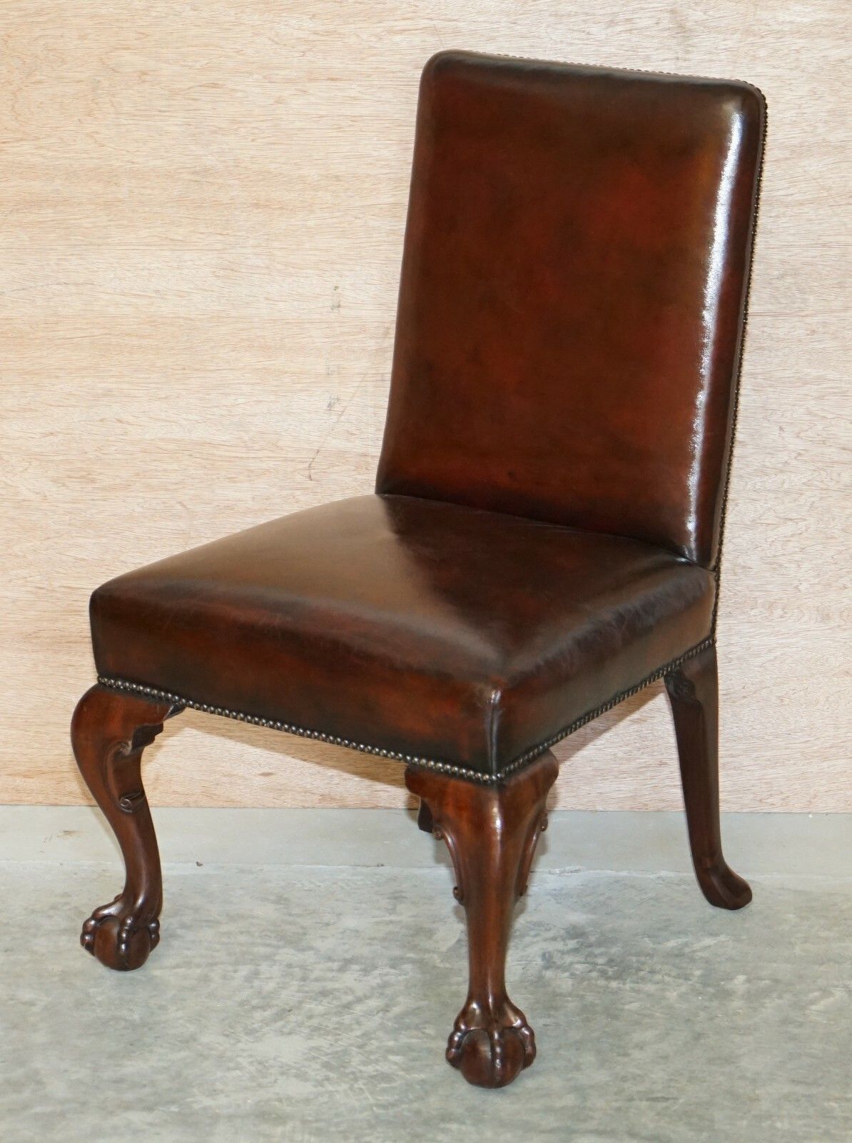 Six Stunning Fully Restored Brown Leather Mahogany Claw & Ball Dining Chairs 6 photo Furniture