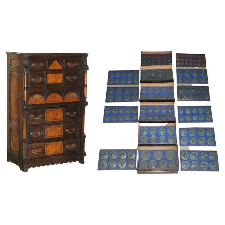 R Crosby & Son Victorian Burr Elm Wellington Chest Of Drawers 160 Crests Seal