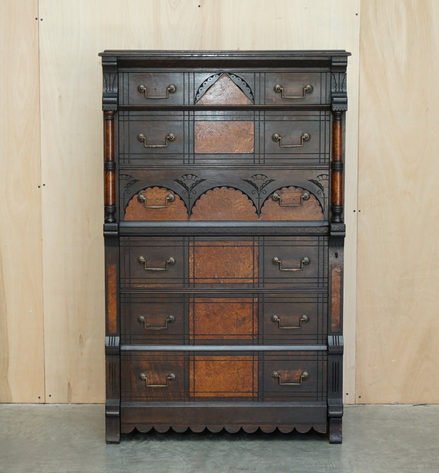 R Crosby & Son Victorian Burr Elm Wellington Chest Of Drawers 160 Crests Seal photo for sale
