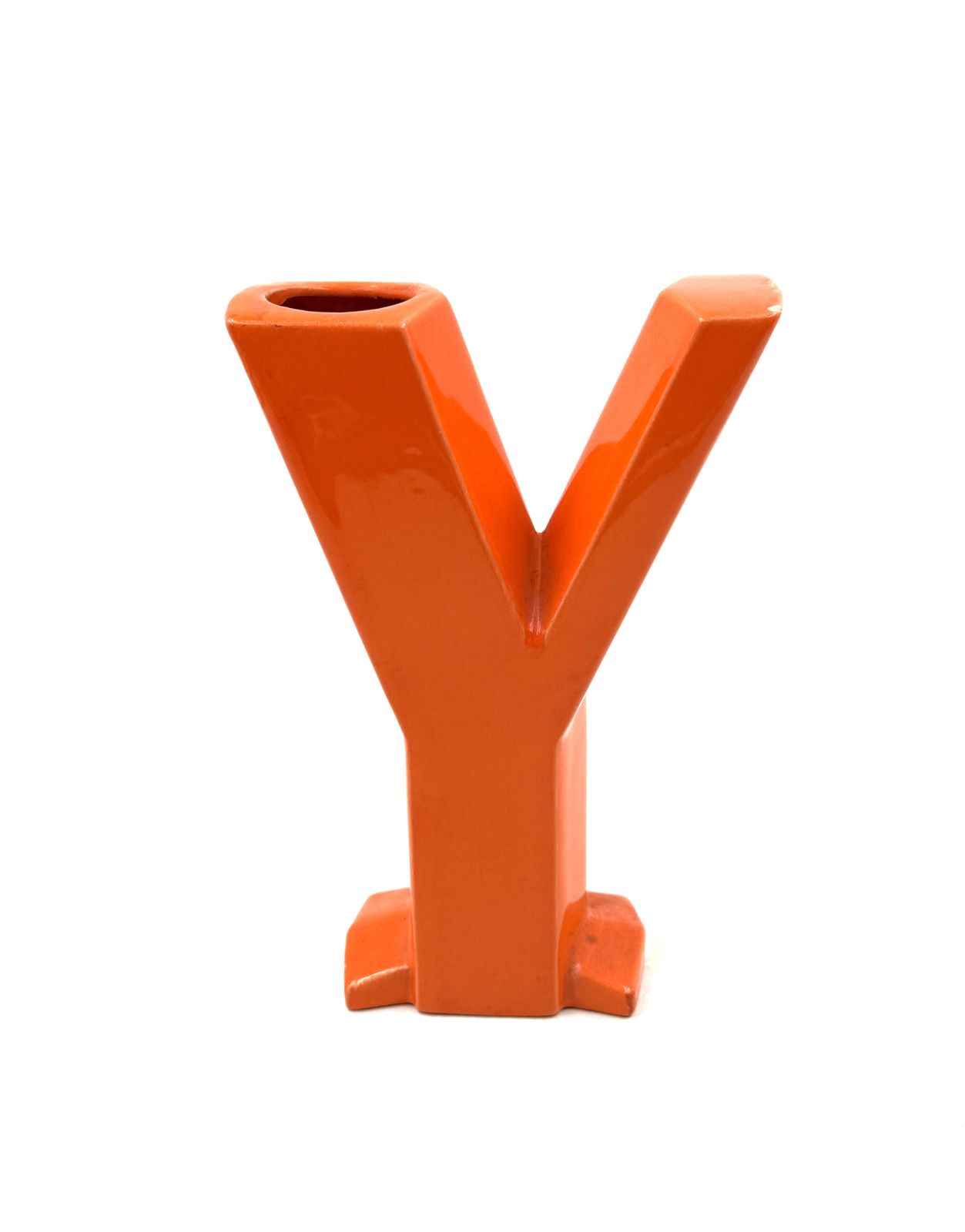 Space Age Orange Y Letter Shaped Ceramic Solifleur Vase, Marcel Radureau France Ca. 1970 photo Home Decor