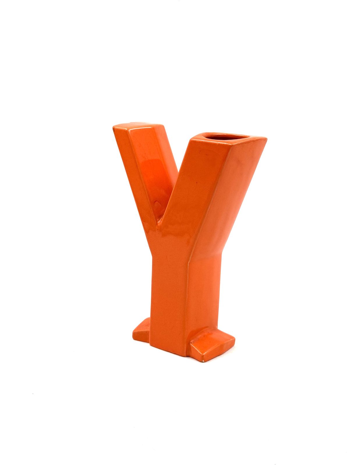 Space Age Orange Y Letter Shaped Ceramic Solifleur Vase, Marcel Radureau France Ca. 1970 photo vinterior