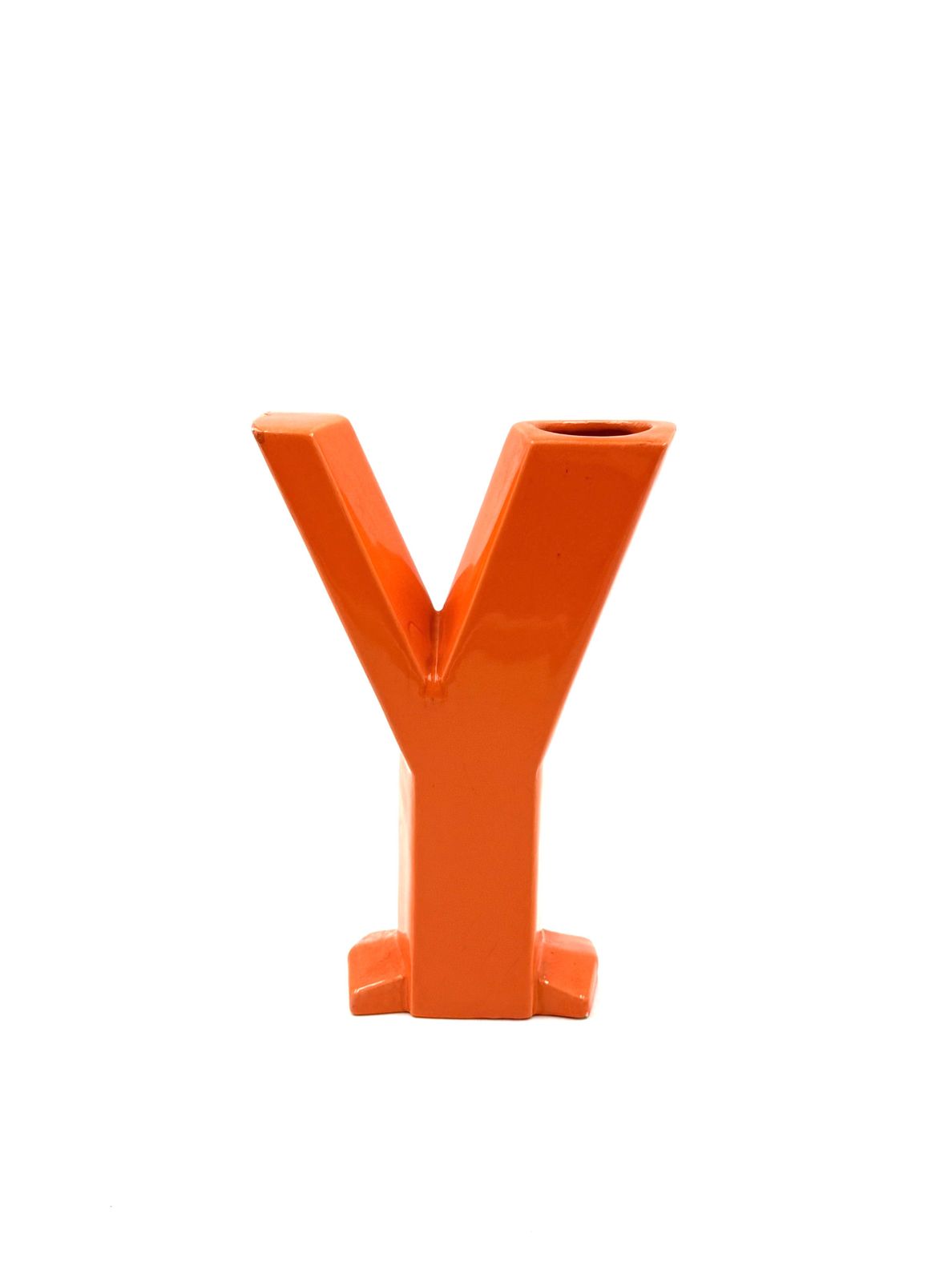 Home Decor Space Age Orange Y Letter Shaped Ceramic Solifleur Vase, Marcel Radureau France Ca. 1970 photo