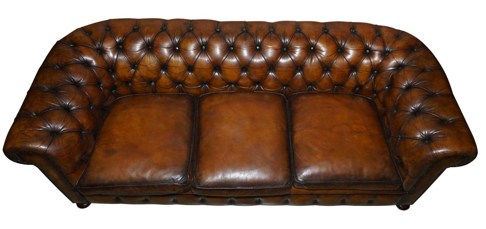 1960's Hand Dyed Restored Cigar Brown Leather Chesterfield Club Sofa English photo 10000.0