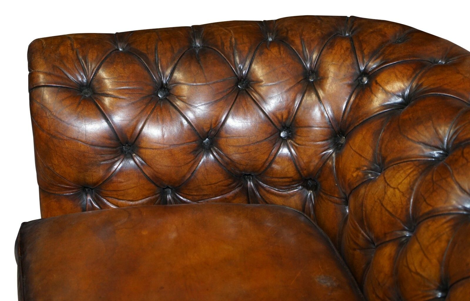 1960's Hand Dyed Restored Cigar Brown Leather Chesterfield Club Sofa English photo buy