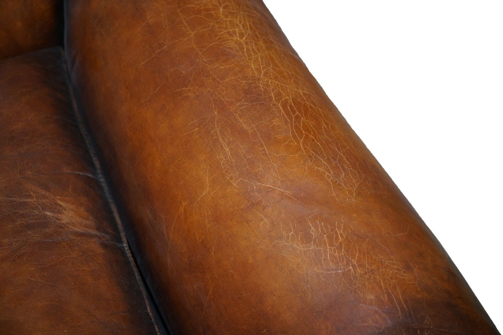 Restored Hand Dyed Brown Leather Antique Victorian 3 4 Seat Sofa Feather Seats photo vintage
