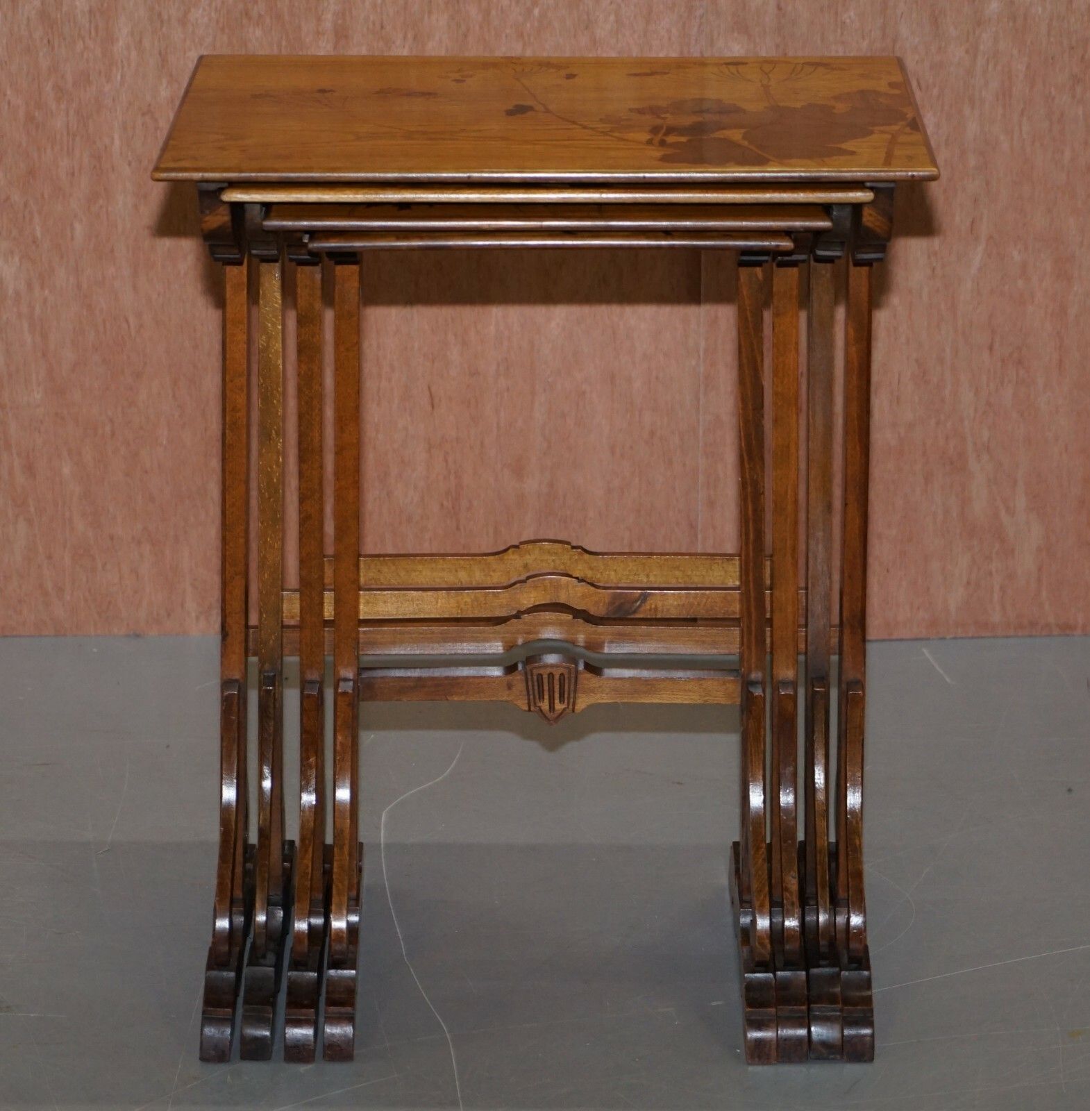 Extremely Rare Nest Of Four Emile Galle Specimen Wood Tables Art Nouveau 4 photo for sale