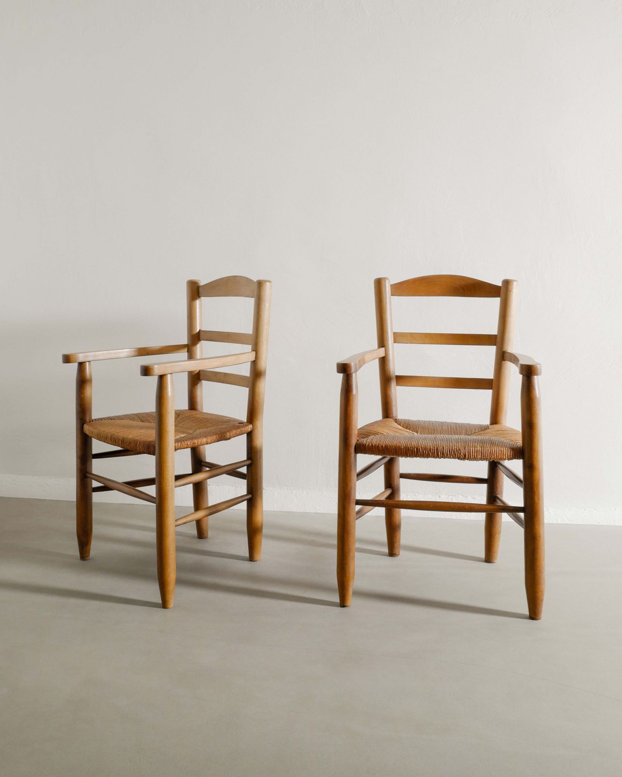 French Wooden Armchairs In Elm, 1950s