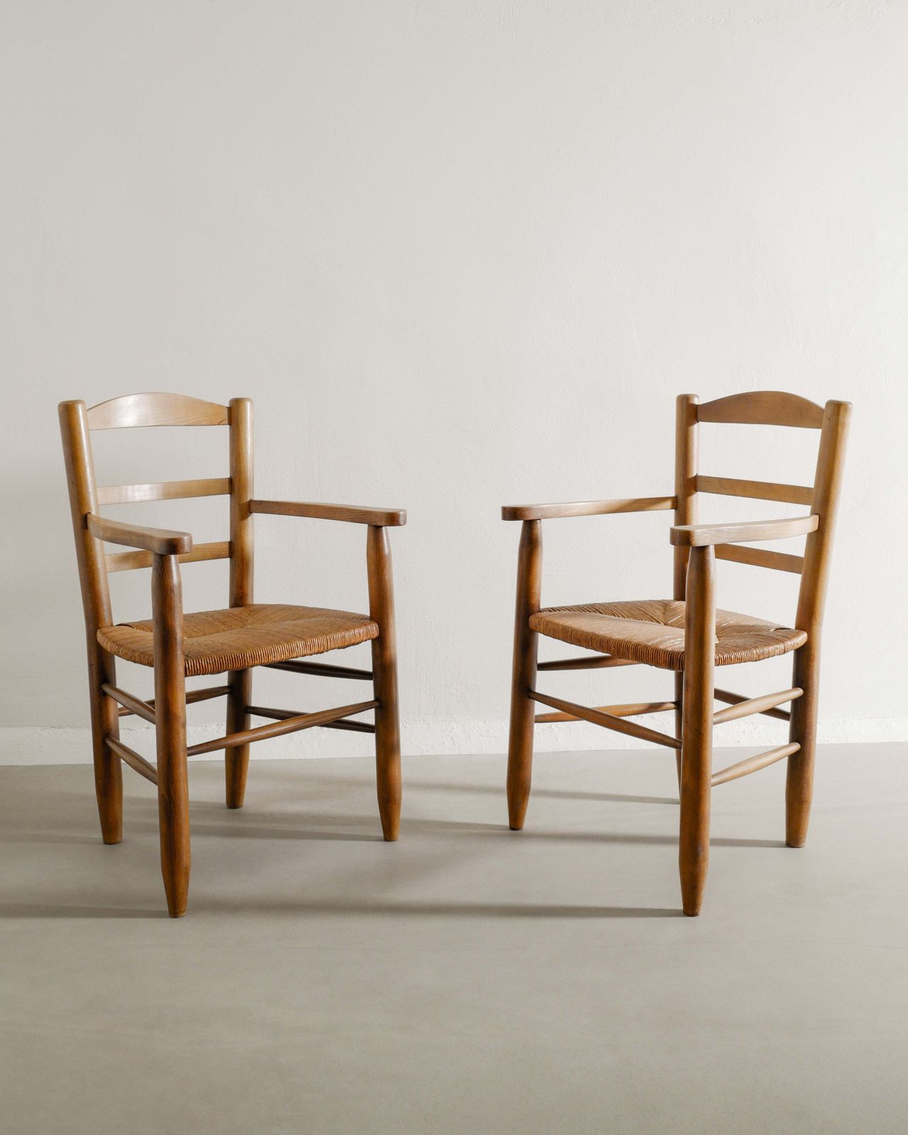 French Wooden Armchairs In Elm, 1950s photo vinterior