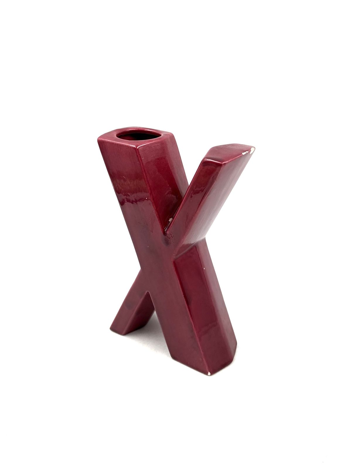 Space Age Red X Letter Shaped Ceramic Solifleur Vase, Marcel Radureau France Ca. 1970 photo buy