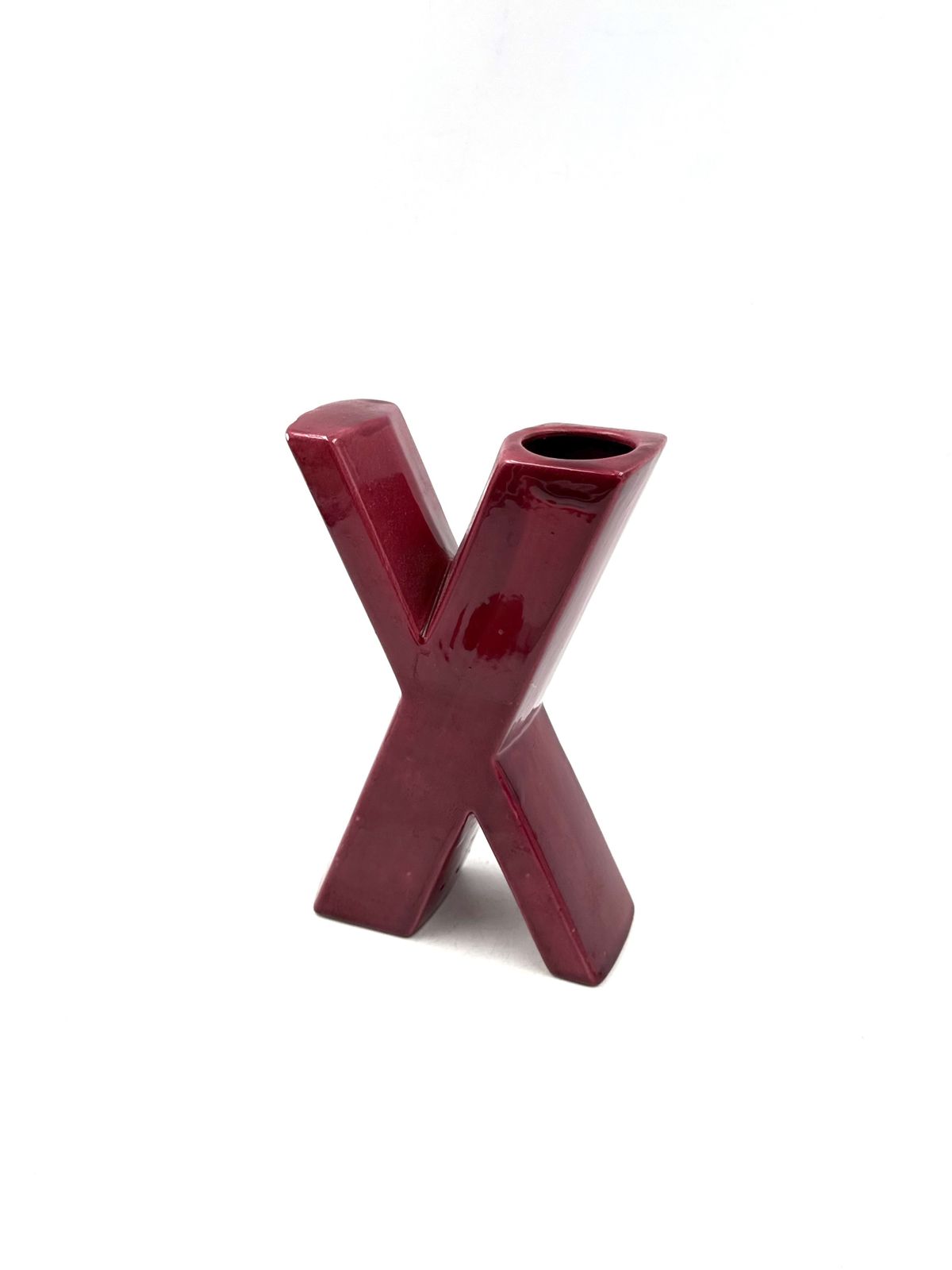 Space Age Red X Letter Shaped Ceramic Solifleur Vase, Marcel Radureau France Ca. 1970 photo vintage
