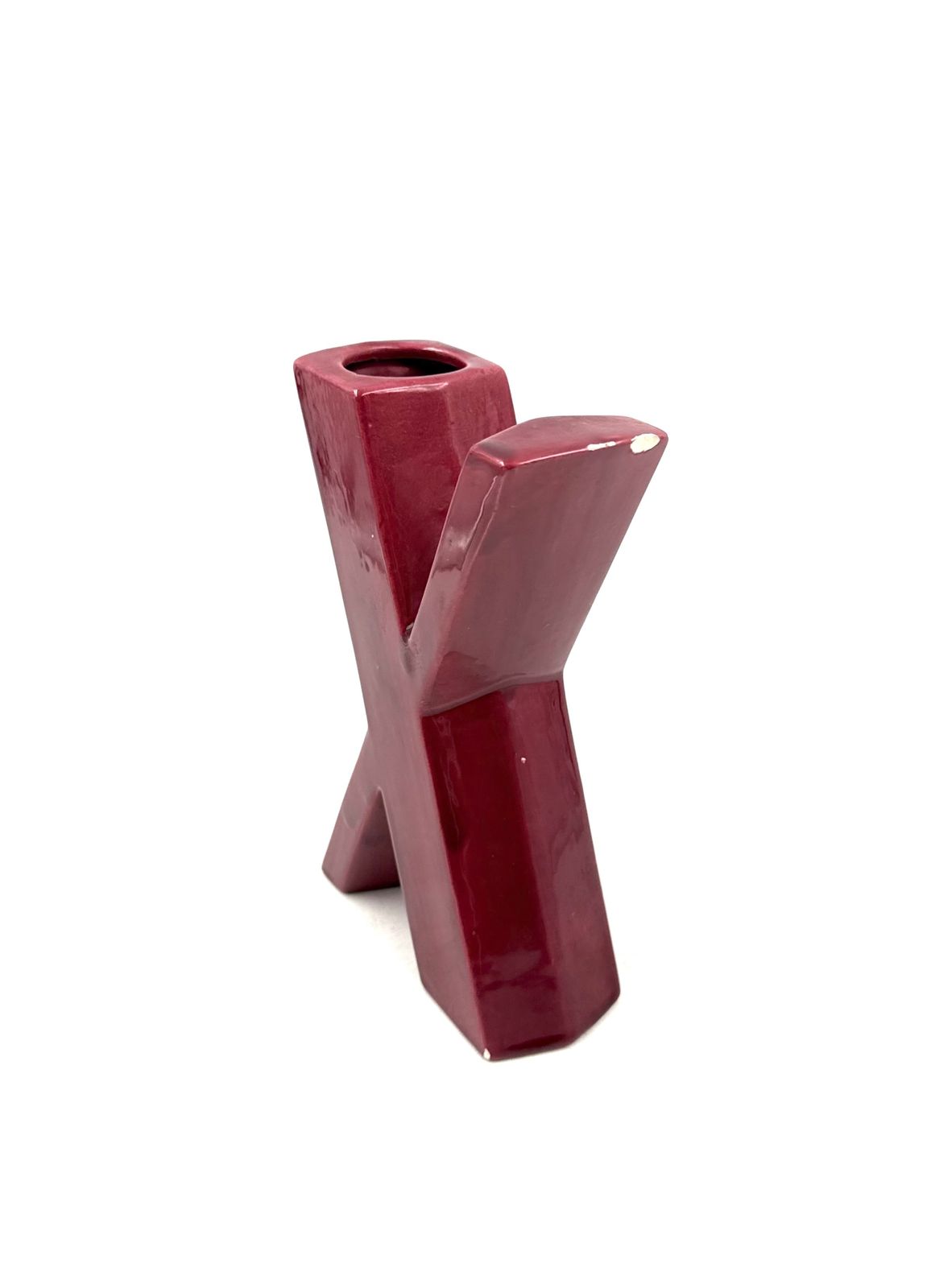 photo for sale Space Age Red X Letter Shaped Ceramic Solifleur Vase, Marcel Radureau France Ca. 1970
