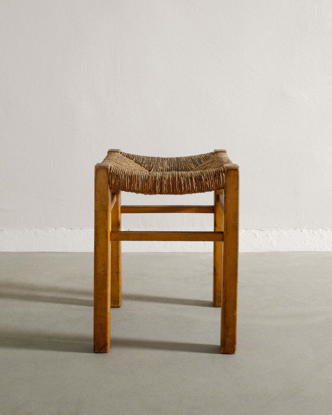 French Wooden Straw Stool, 1960s photo Furniture