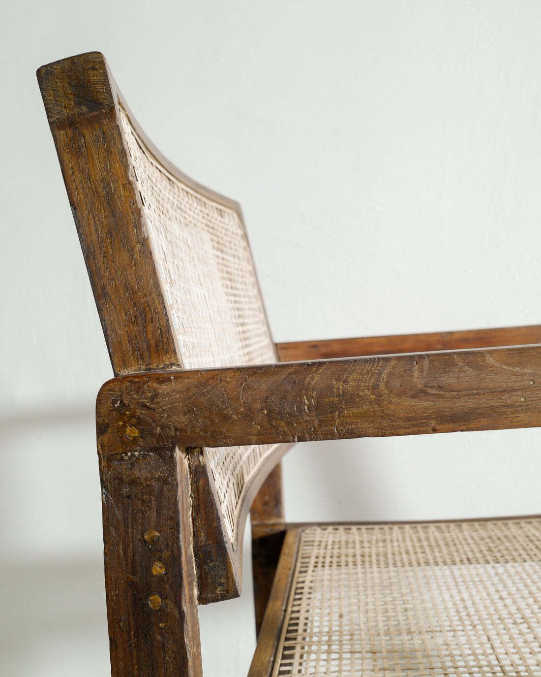 French Mid Century Wooden Dining "Box Chair" In Teak And Rattan By Pierre Jeanneret, 1950s photo vinterior