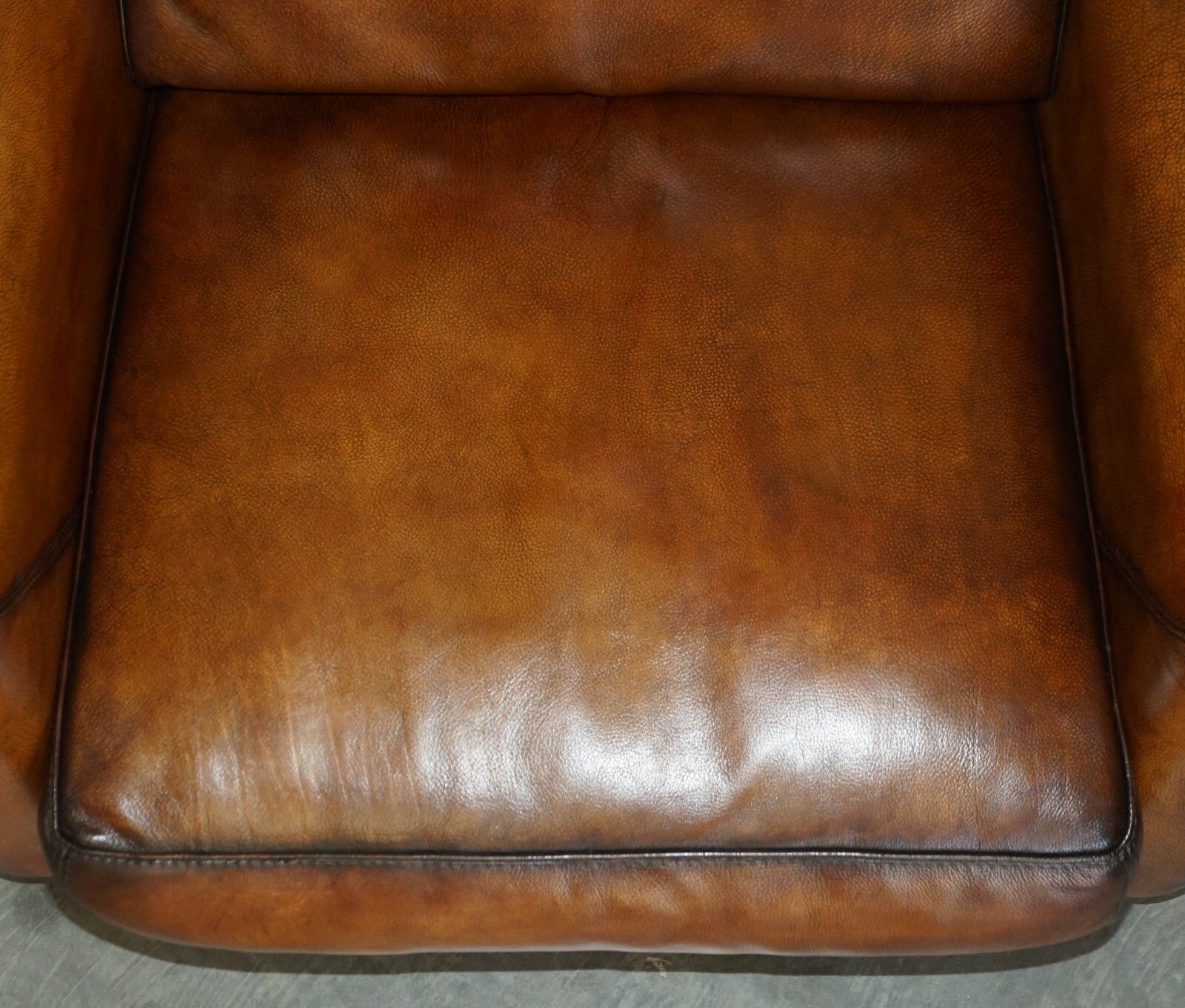 Pair Of Restored Baxter Berger Hand Dyed Cigar Brown Leather Love Seat Armchairs photo vintage