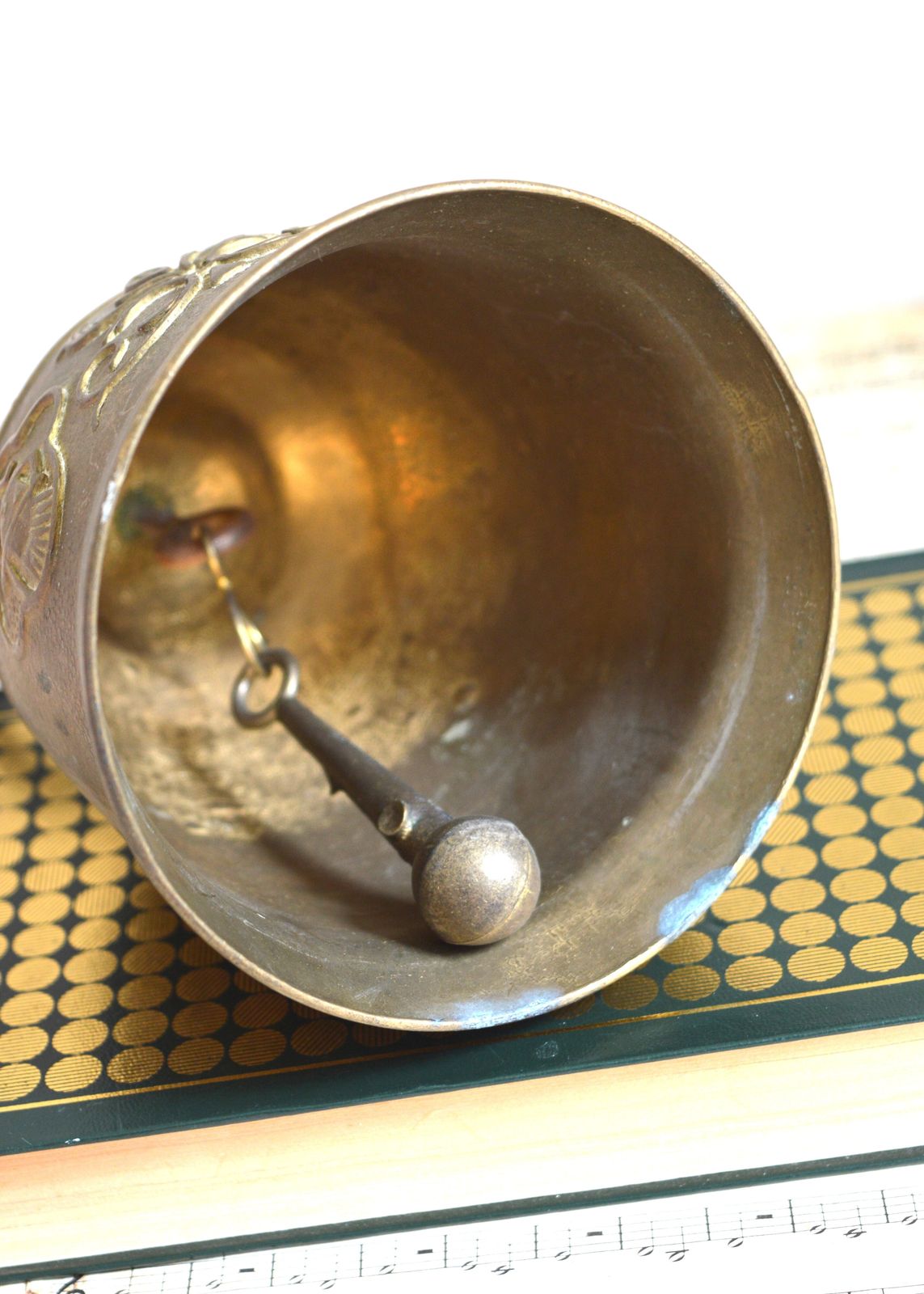 French Antique Solid Heavy Embossed Brass Bell, Bearing The Latin Motto " Qui Me Tangit Vocem Meam Audi '' photo buy