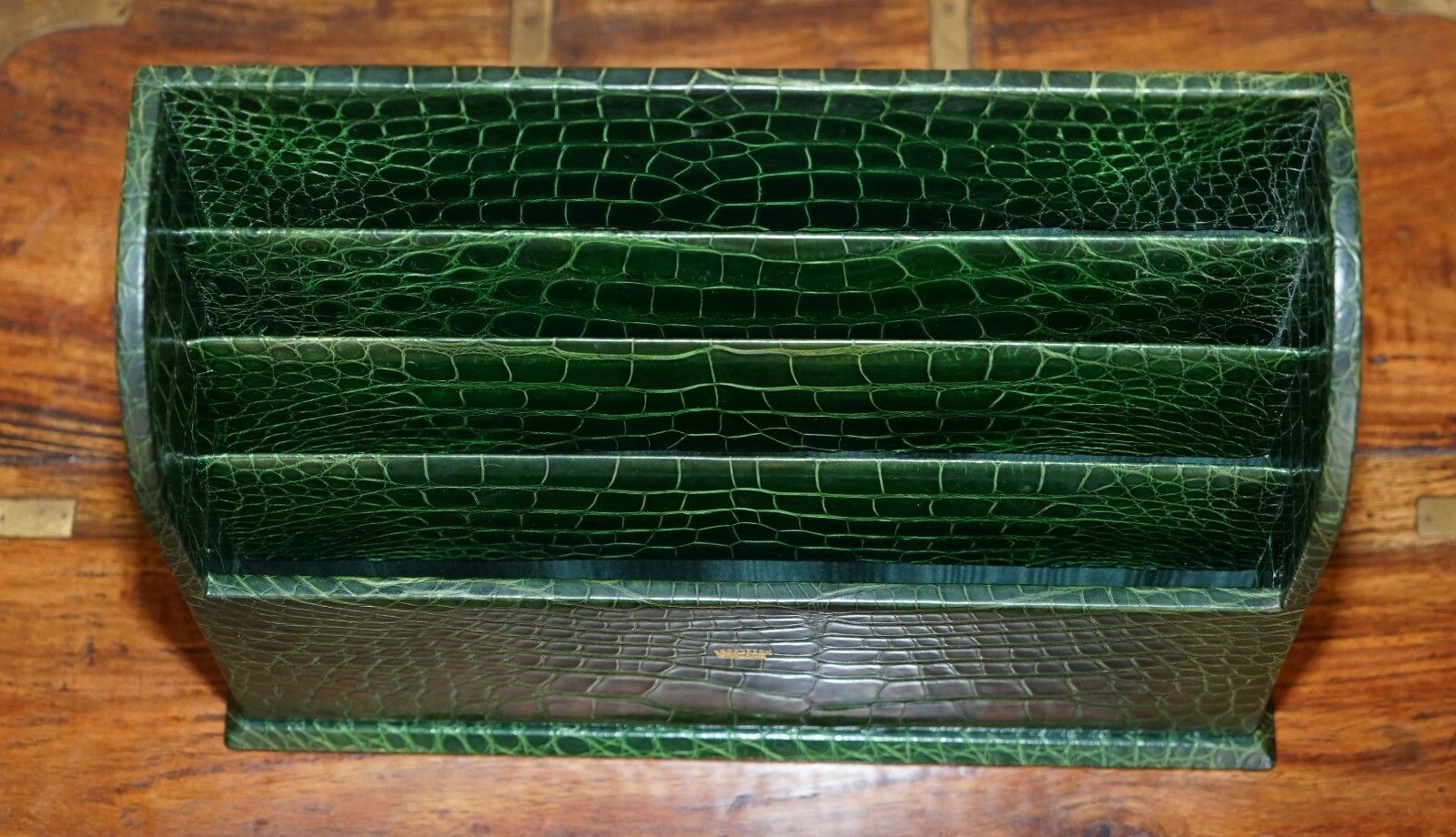 Count Owned £17,000 Asprey 24ct Gold Green Crocodile Leather 7 Piece Desk Set photo for sale