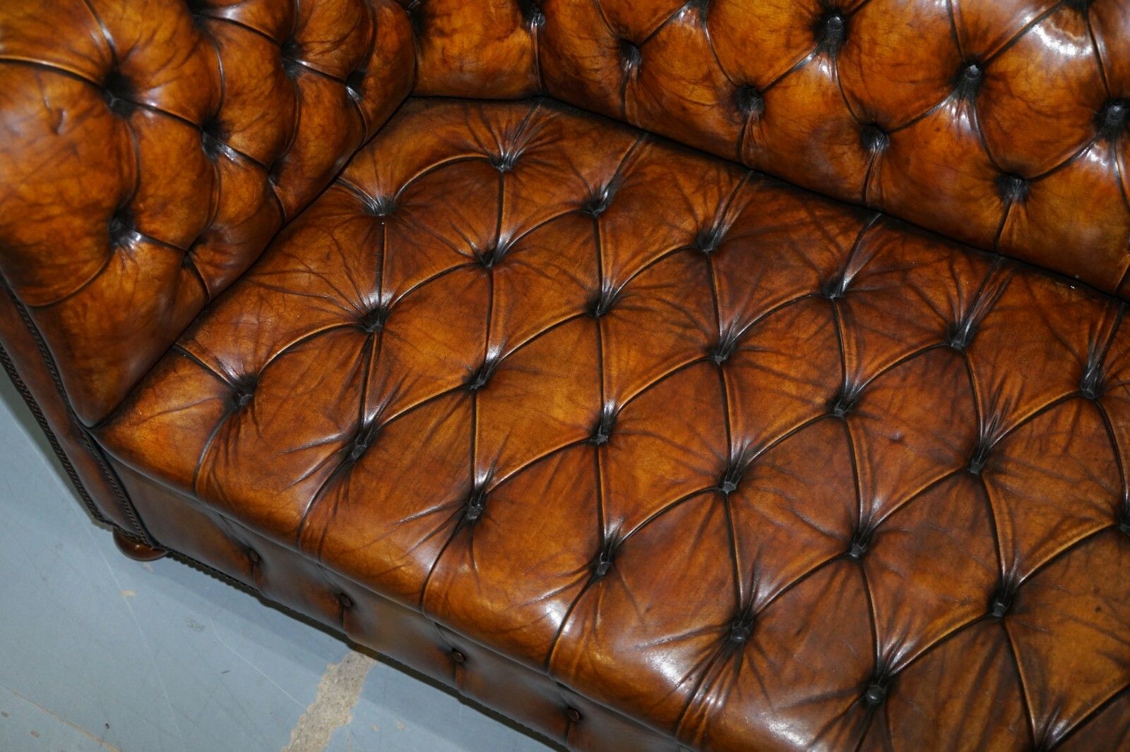 Rare Circa 1900 Hand Dyed Fully Restored Whisky Brown Leather Chesterfield Sofa photo 10000.0