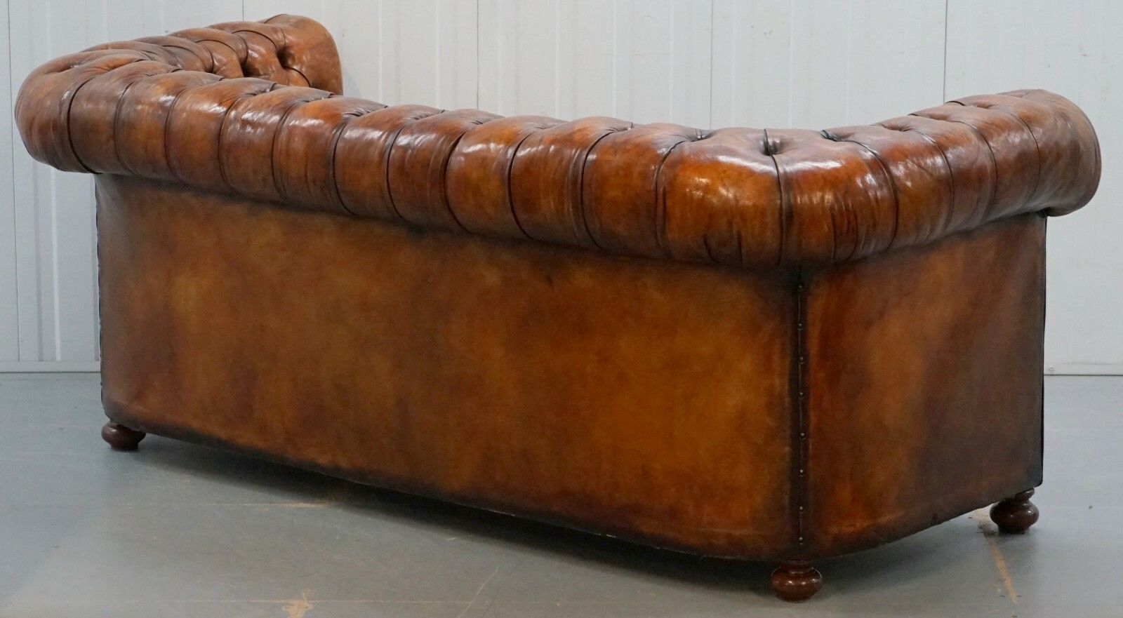 Furniture Rare Circa 1900 Hand Dyed Fully Restored Whisky Brown Leather Chesterfield Sofa photo