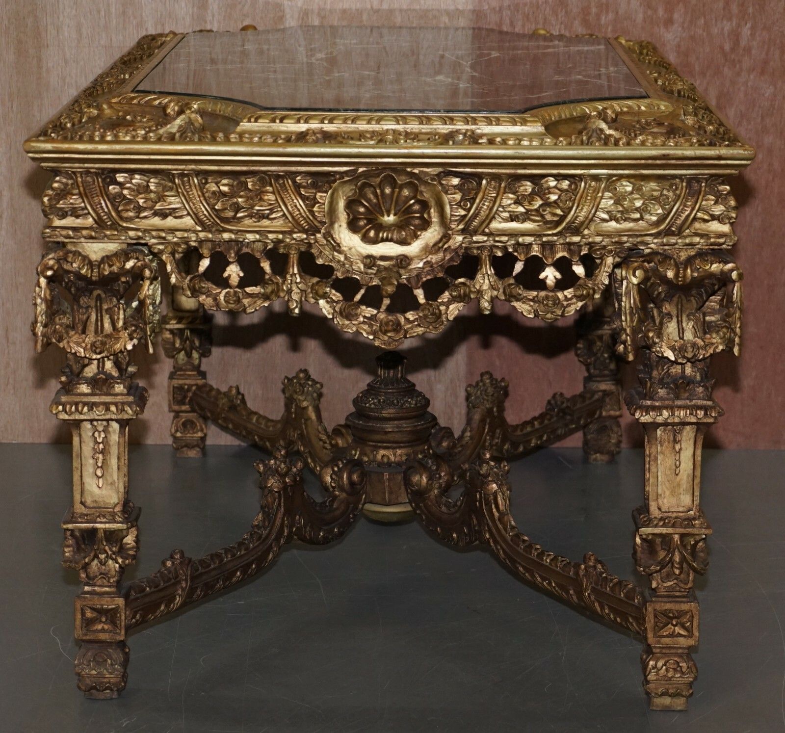 photo furniture Large Important 19th Century Continetal Carved Giltwood And Marble Centre Table