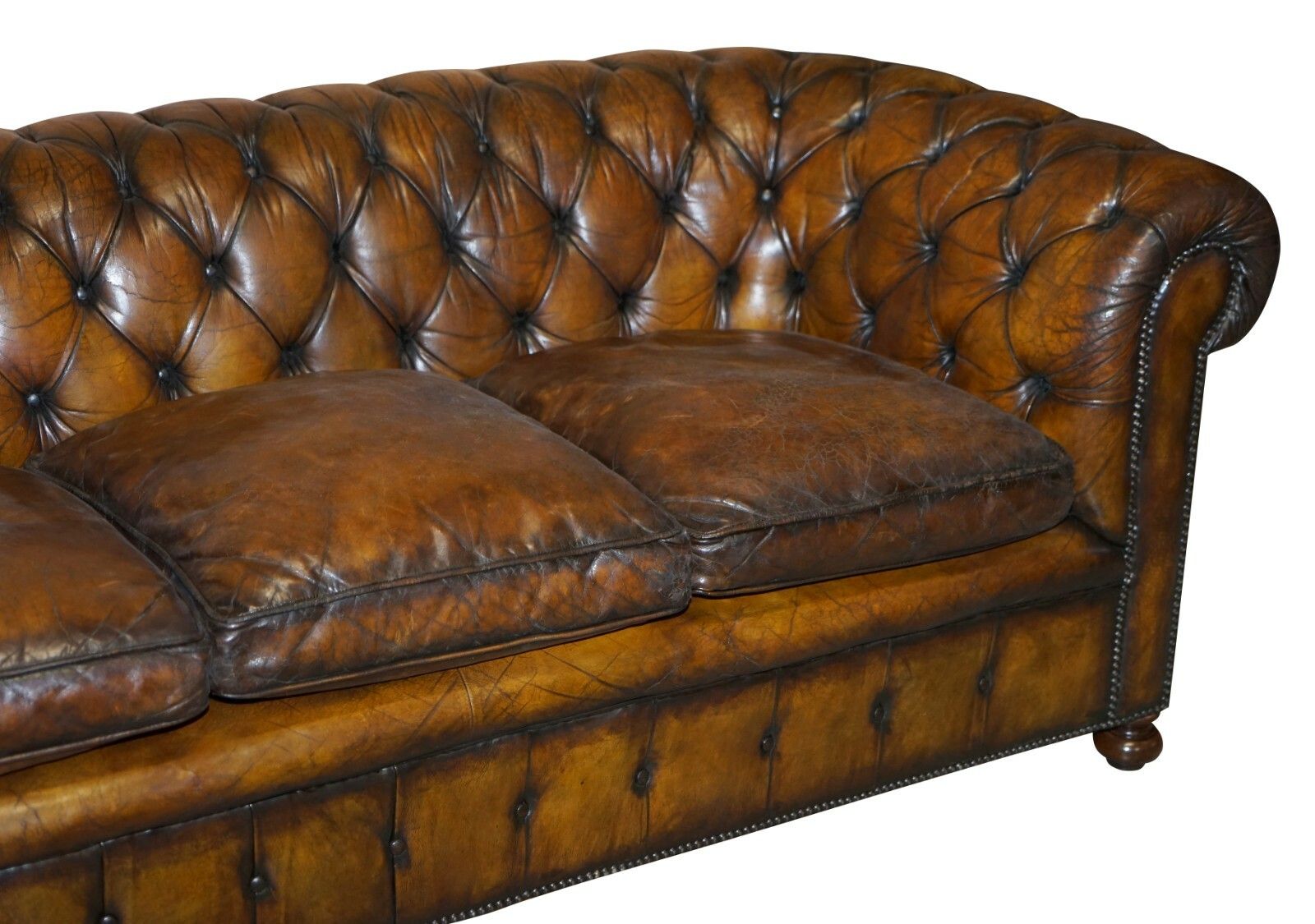 1950's Hand Dyed Restored Cigar Brown Leather Chesterfield Club Sofa English photo Furniture