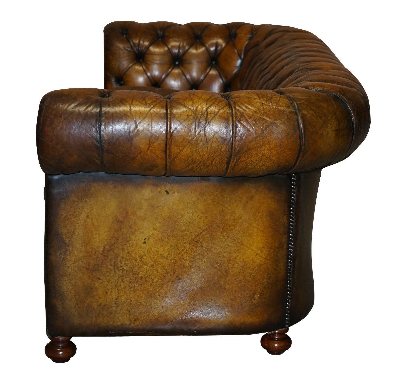 10000.0 1950's Hand Dyed Restored Cigar Brown Leather Chesterfield Club Sofa English photo