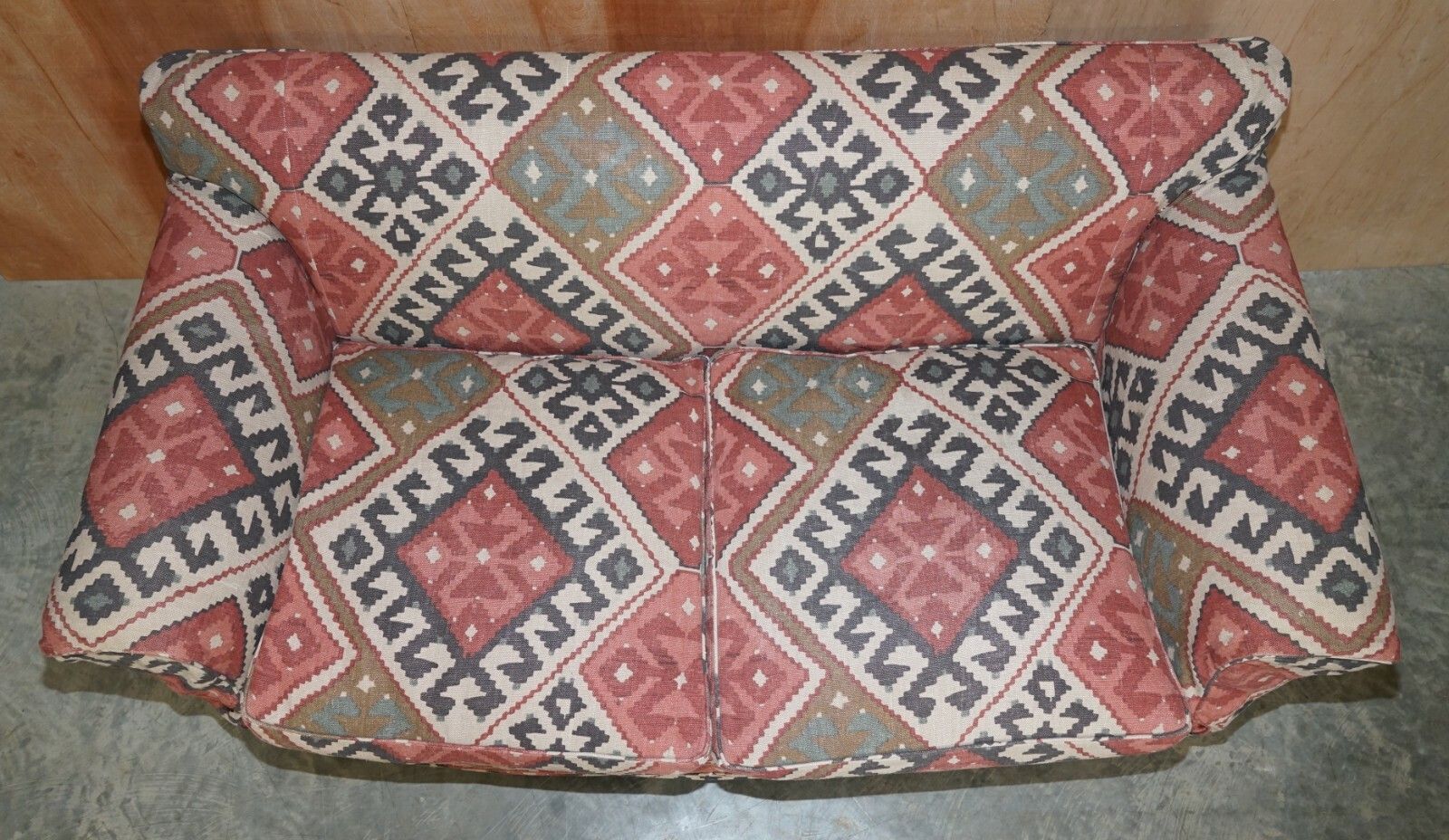 Exquisite Original Victorian Kilim Upholstered Sofa Mahogany Turned Front Legs photo Furniture