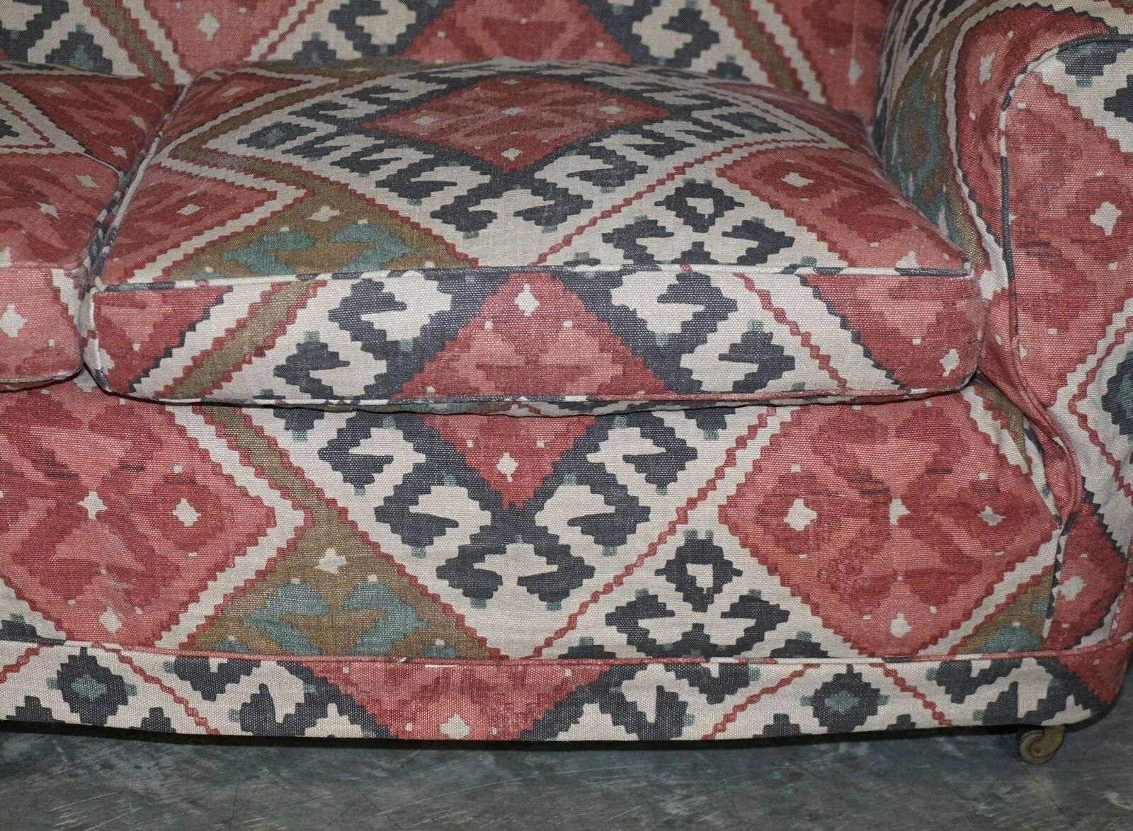 Exquisite Original Victorian Kilim Upholstered Sofa Mahogany Turned Front Legs photo buy