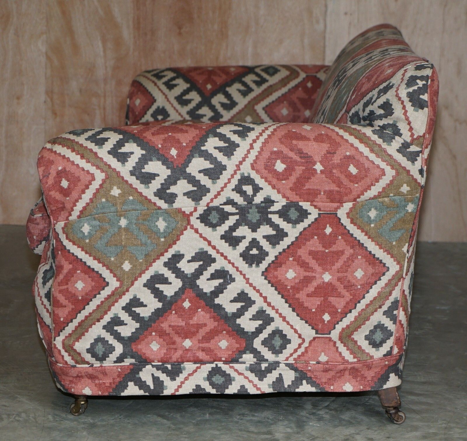 photo furniture Exquisite Original Victorian Kilim Upholstered Sofa Mahogany Turned Front Legs