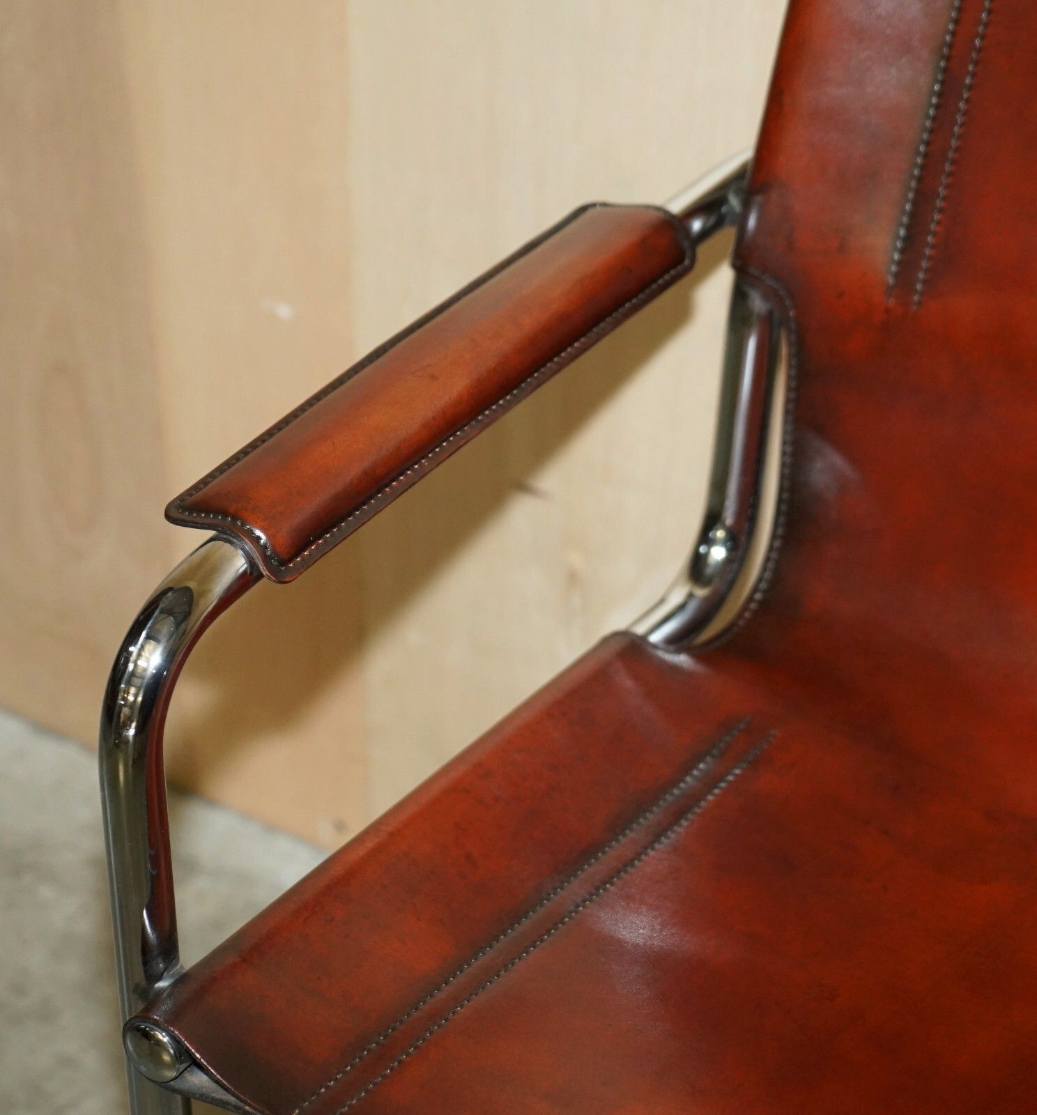 Four Vintage Matteo Grassi Mg5 Marcel Breuer Cognac Brown Leather Armchairs 4 photo buy