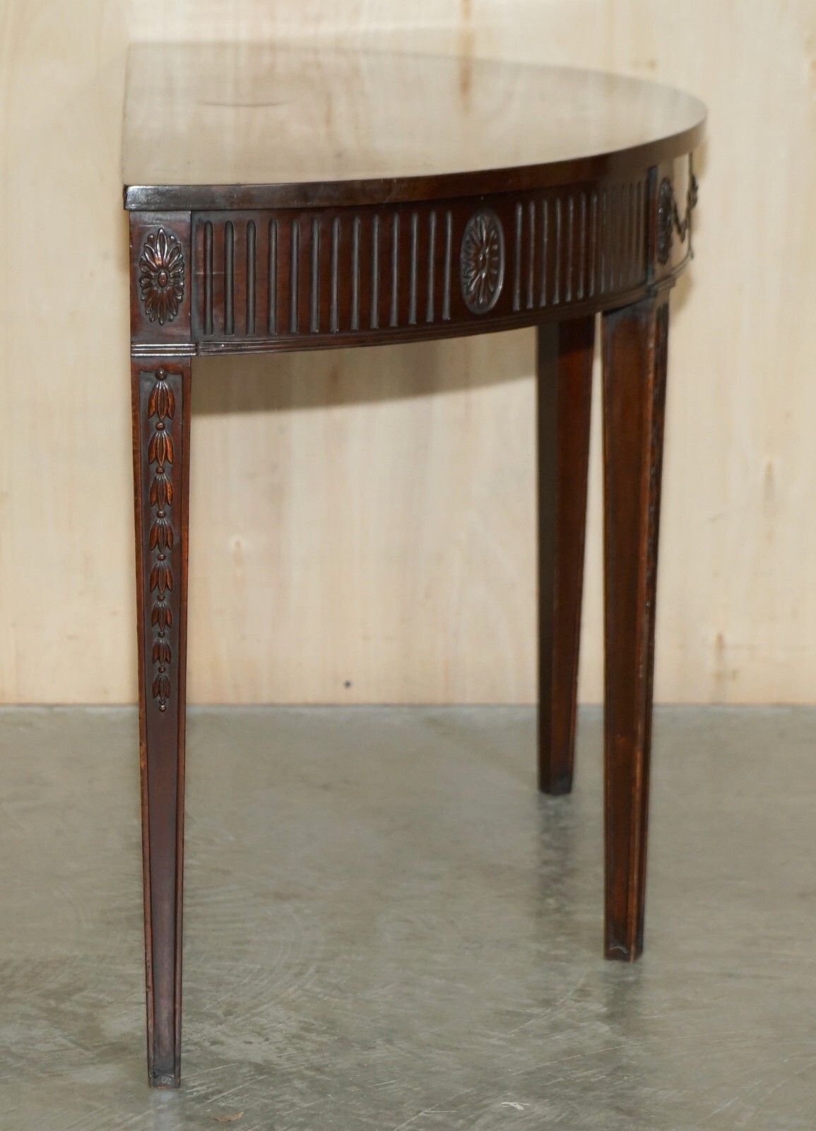 Furniture Fine Restored 18th Century Burl Mahogany Carved Adams Demi Line Console Table photo