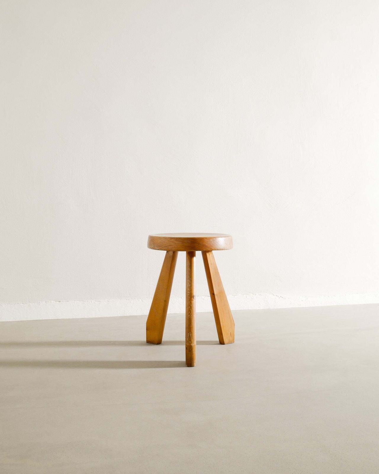 Original French Mid Century Tripod Wooden High "Sandoz" Pine Stool For Les Arcs By Charlotte Perriand, 1960s photo furniture