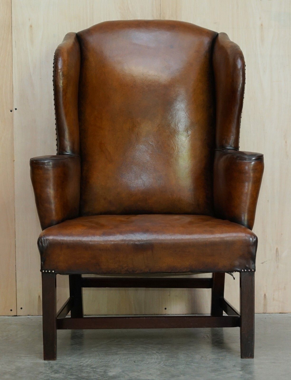 Antique Restored George II Period Circa 1760 Wingback Brown Leather Armchair photo furniture