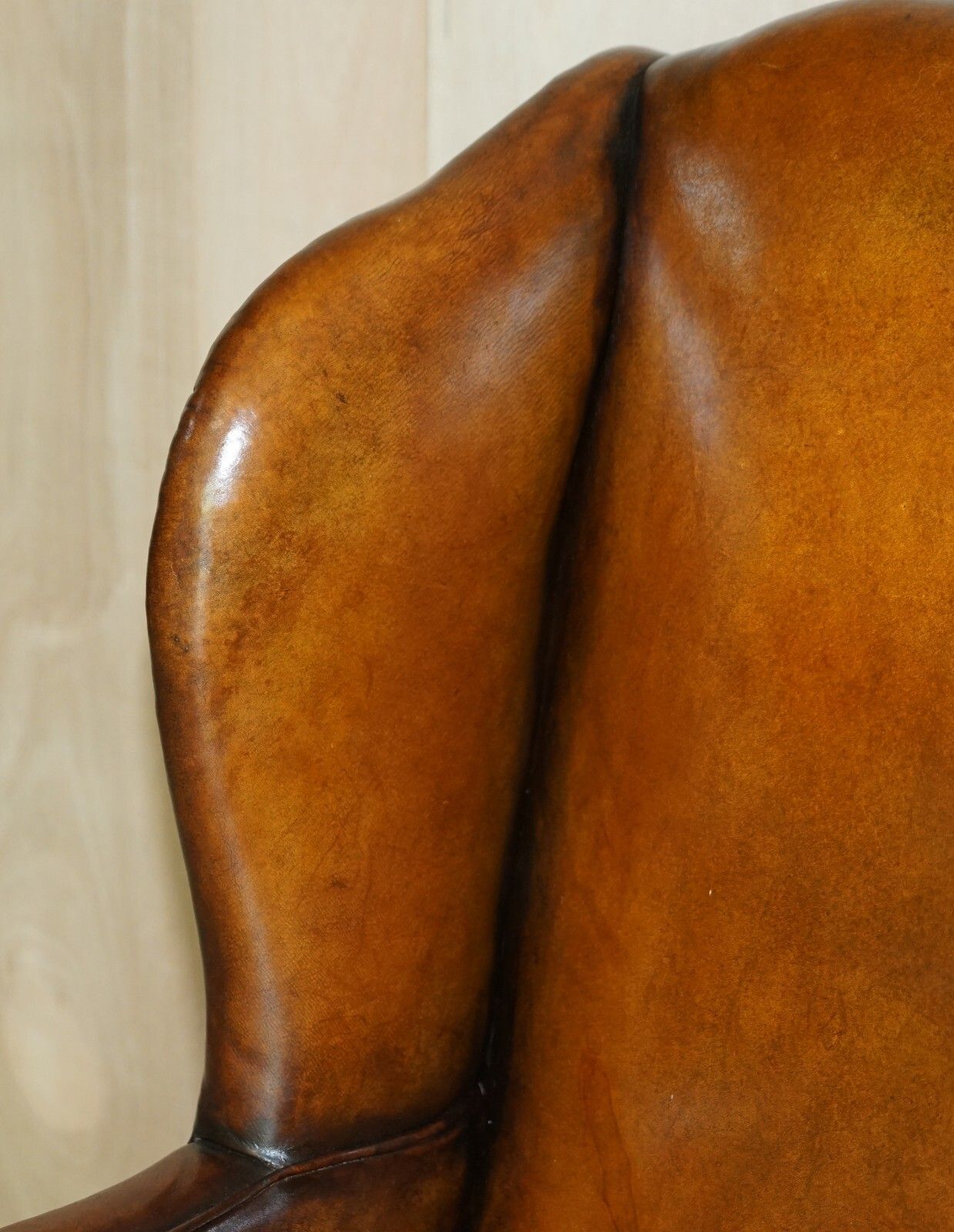 Antique Restored George II Period Circa 1760 Wingback Brown Leather Armchair photo 9500.0