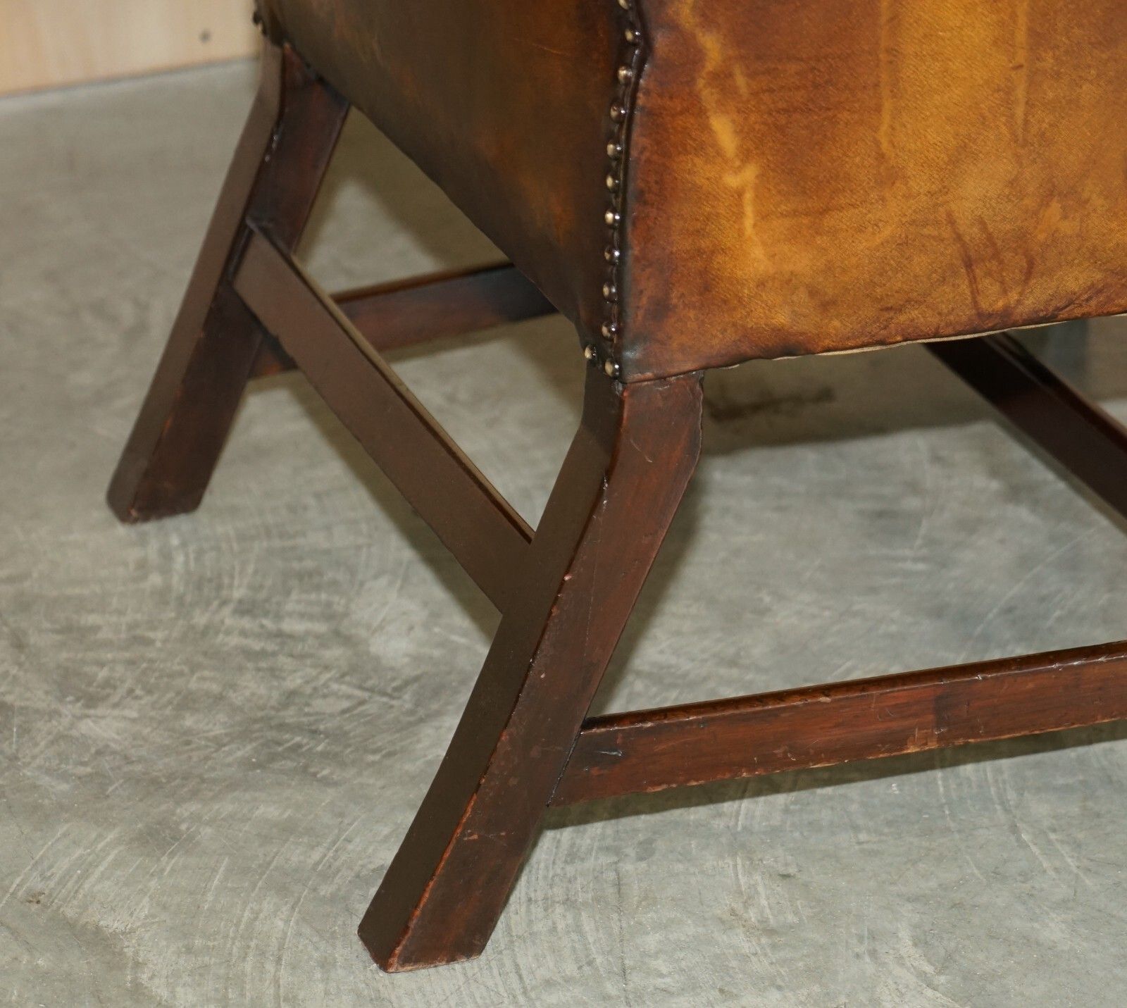 photo for sale Antique Restored George II Period Circa 1760 Wingback Brown Leather Armchair