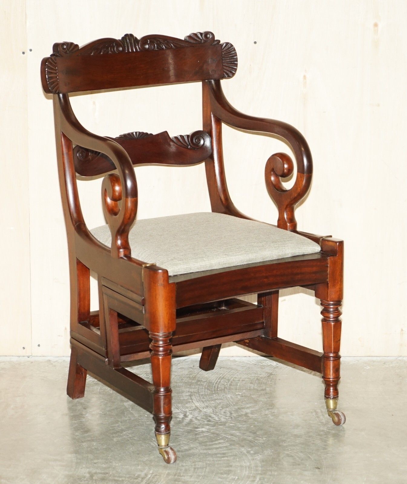 Antique 1830 William IV Flamed Mahogany Metamorphic Library Armchair Steps photo furniture