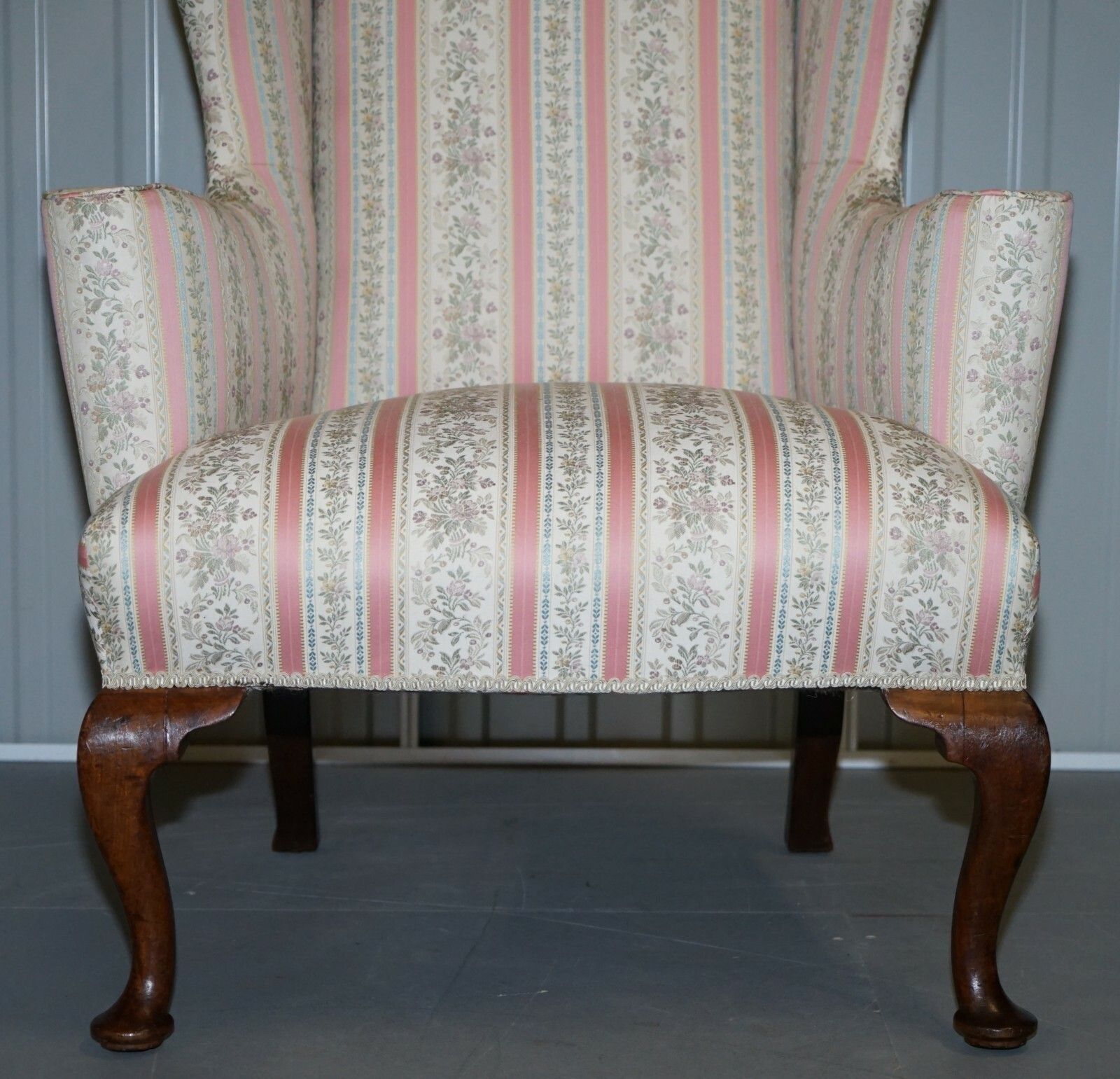 Very Rare Fully Restored Howard & Son's Walnut Wingback Armchair Regency Stripe photo vintage