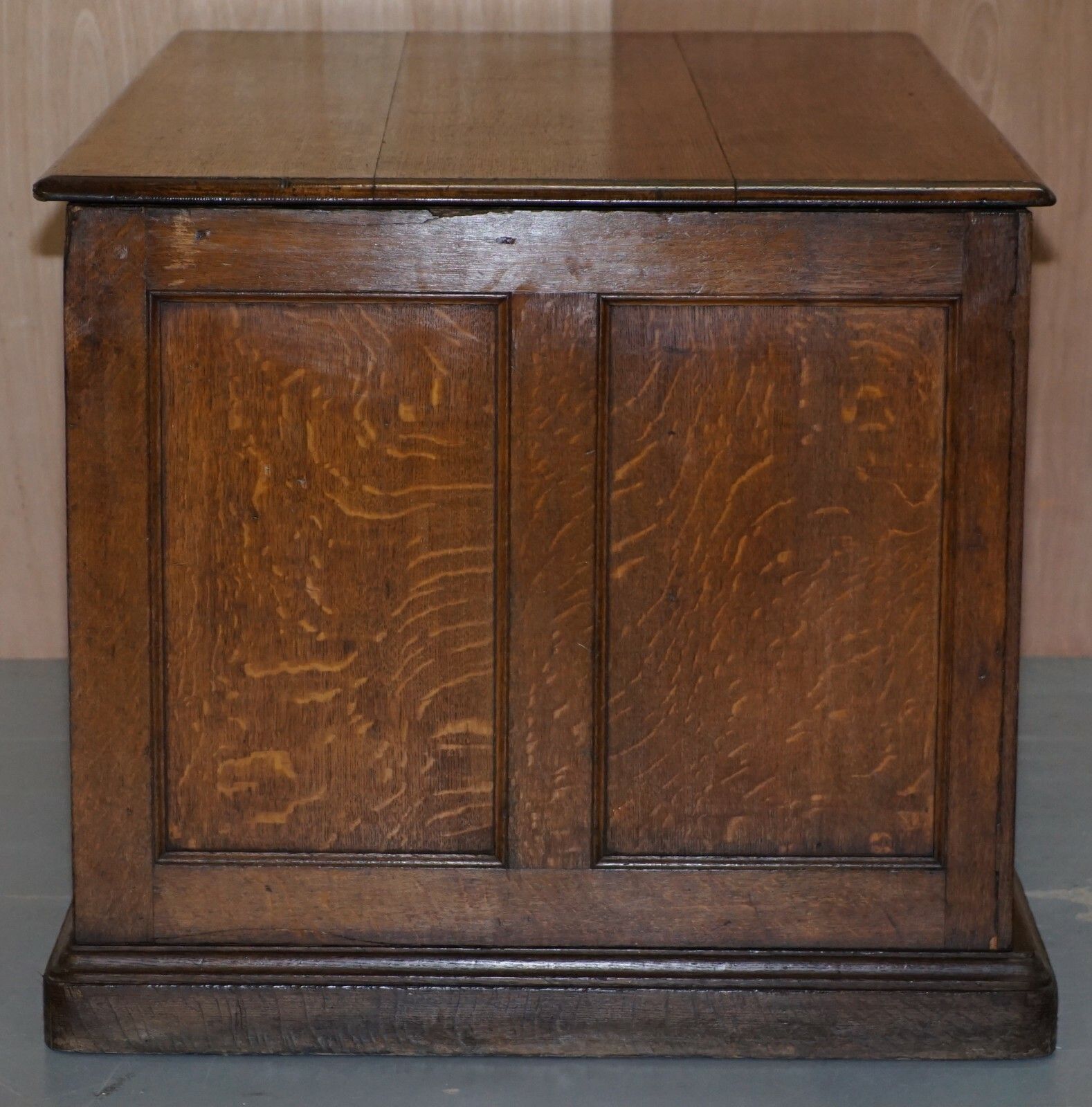 Stamped Gillows Lancaster Double Sided Twin Pedestal Partner Desk Figured Oak photo vintage