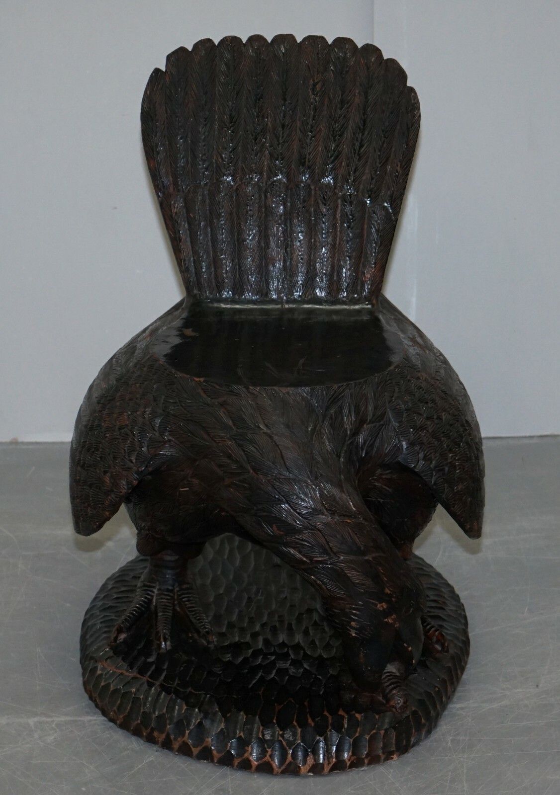 Furniture Pair Of Ornate Hand Carved Solid Wood Circa 1900 American Eagle Armchairs photo