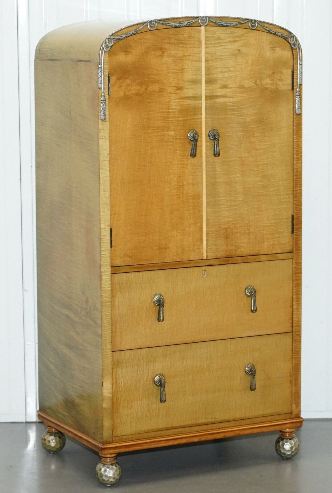 Victorian Hampton & Son's Satinwood Bedroom Suite Wardrobe Dressing Table Mirror photo 8500.0