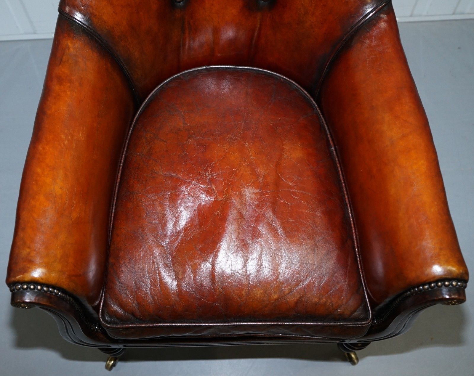 Rare Attributed To Gillows Regency Armchair Hand Dyed Brown Leather Rosewood photo for sale