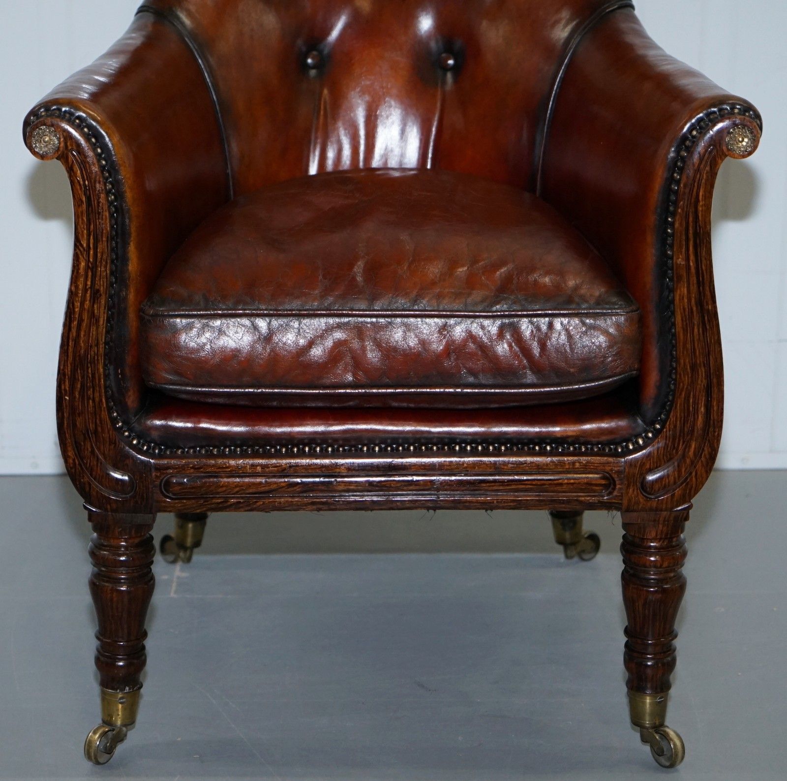 Rare Attributed To Gillows Regency Armchair Hand Dyed Brown Leather Rosewood photo 8000.0
