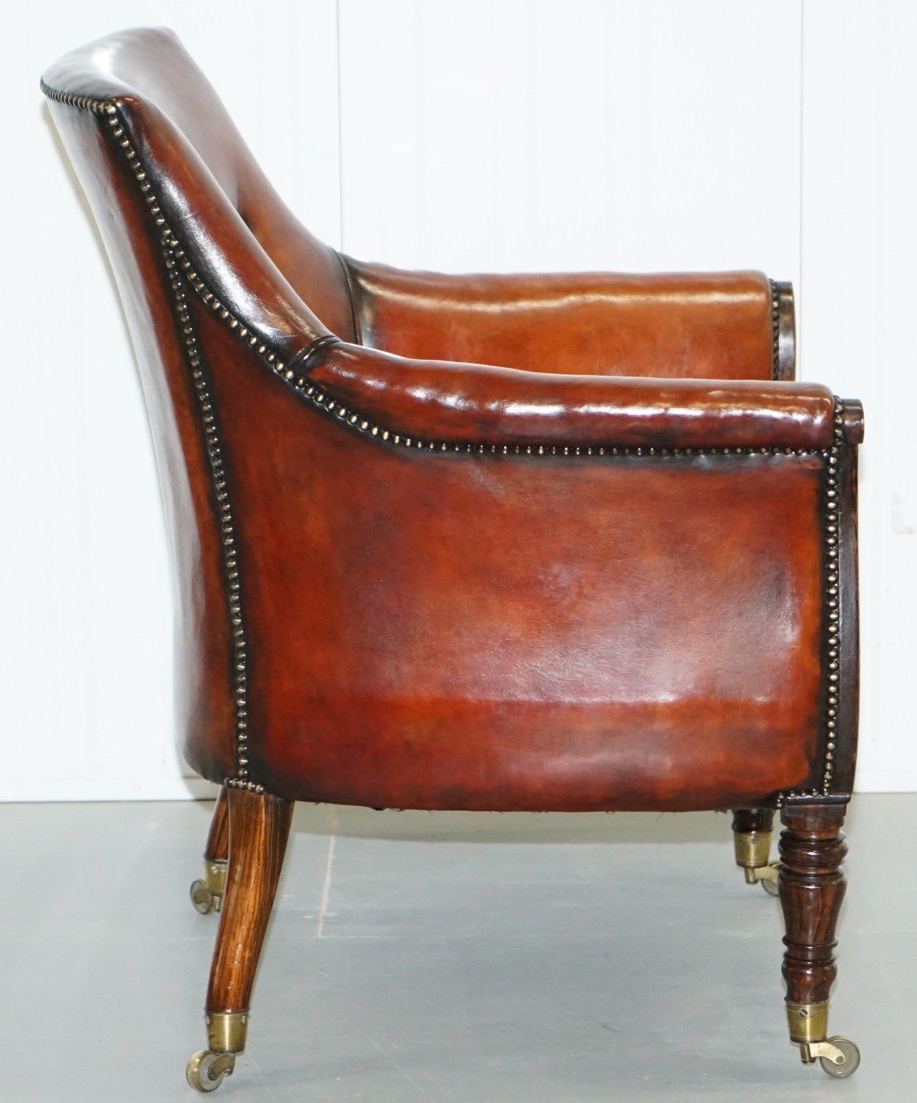 Rare Attributed To Gillows Regency Armchair Hand Dyed Brown Leather Rosewood photo vintage