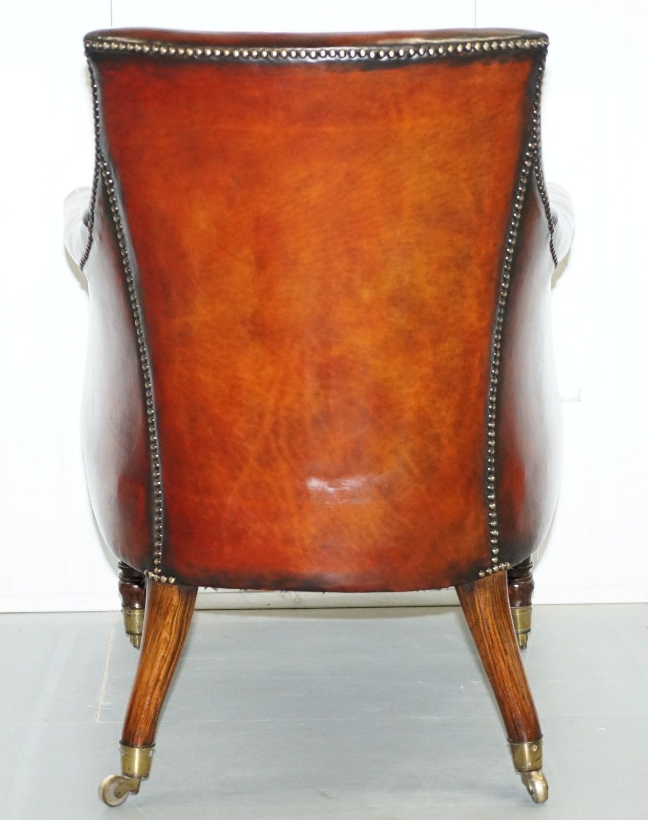 photo for sale Rare Attributed To Gillows Regency Armchair Hand Dyed Brown Leather Rosewood