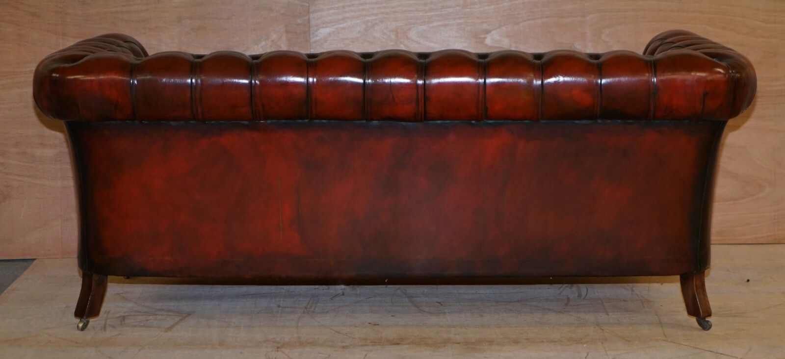 Furniture Restored Vintage Oxblood Bordeaux Leather Chesterfield Club Sofa On Turned Legs photo