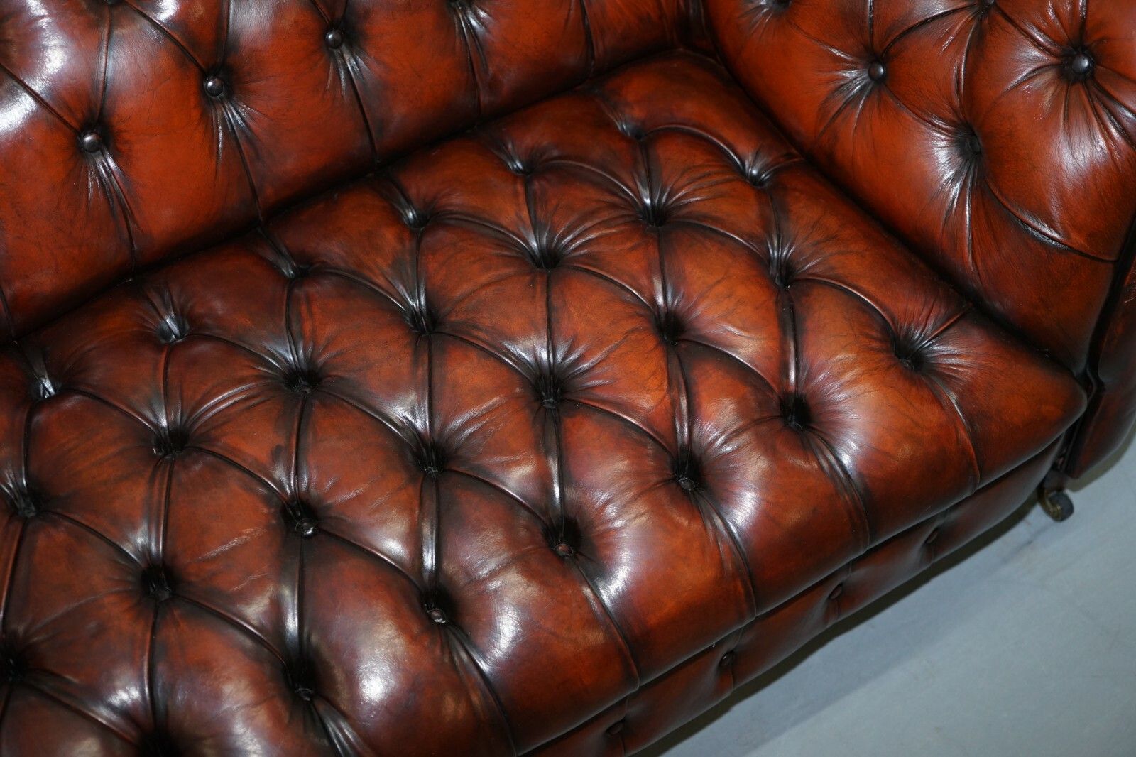 Rare Small 174cm Wide Restored Chesterfield Victorian Whiskey Brown Leather Sofa photo vintage